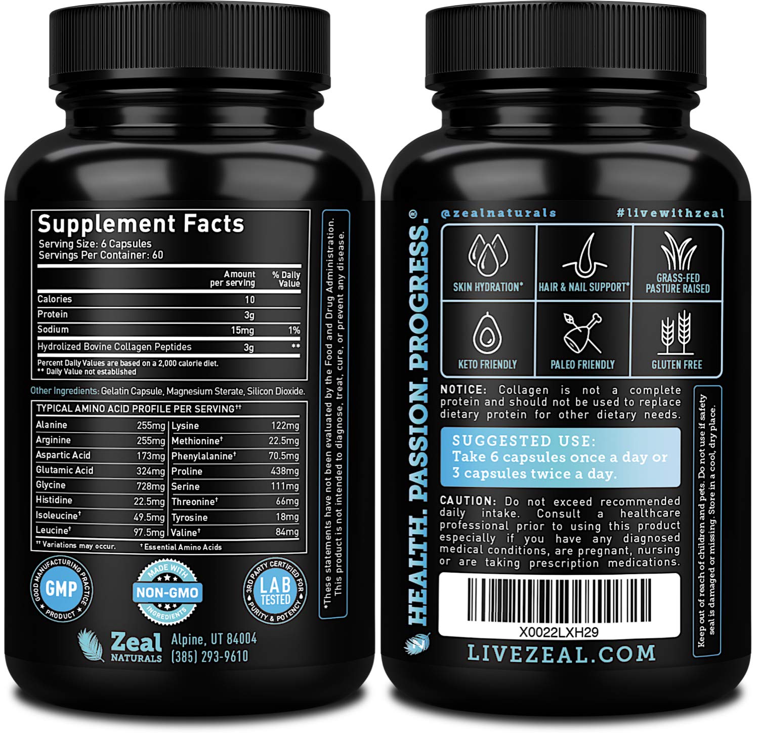 Zeal Naturals Collagen Peptides Collagen Pills (360 Capsules) Grass Fed Collagen Pepetide Powder - Hydrolyzed Collagen Powder for JointTendon SupplementHair Skin and Nails - Zeal NaturalsBuy Supplements Australia