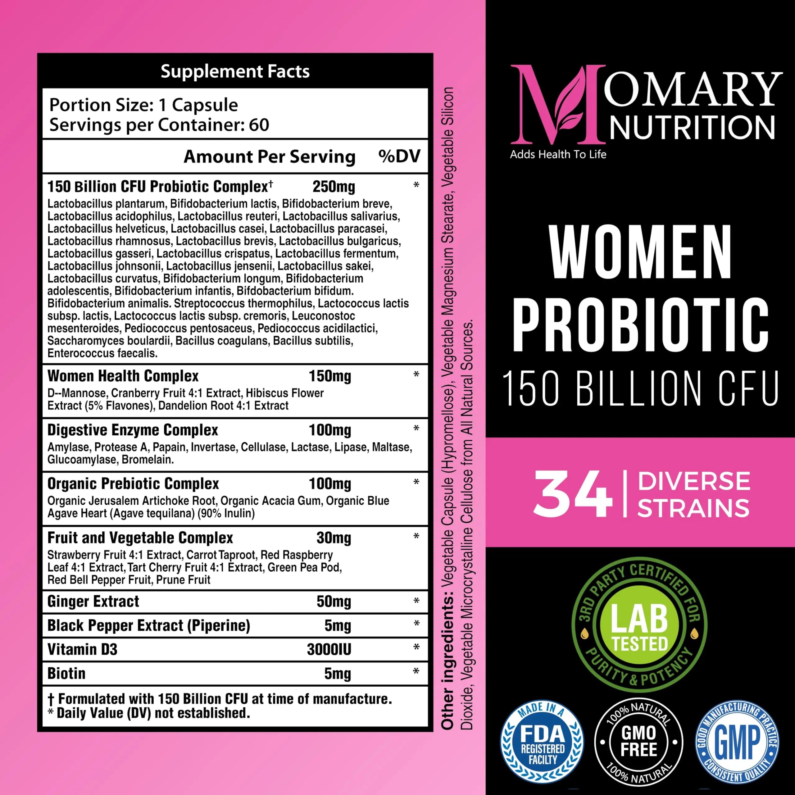 9-in-1 Bio Cultures Complex for Women – 150 Billion CFU Probiotics with 34 Diverse Strains, Organic Prebiotics, Postbiotics, Digestive Enzymes & Biotin – Supports Digestive Balance & Gut Microbiome MOMARY NUTRITIONBuy Supplements Australia