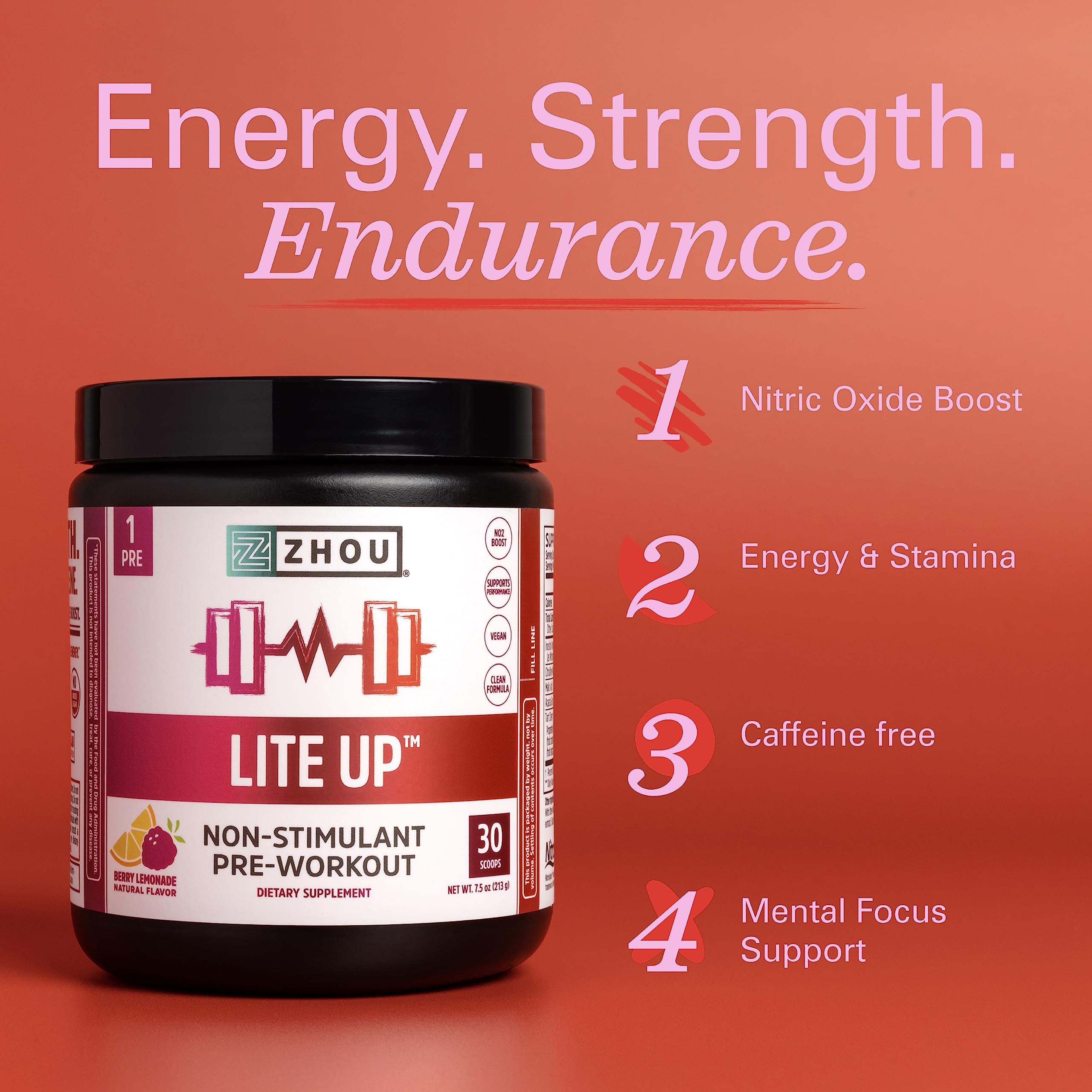 Zhou Nutrition Lite Up, Non-Stimulant Pre Workout Powder, Caffeine Free Nitric Oxide Zhou NutritionBuy Supplements Australia