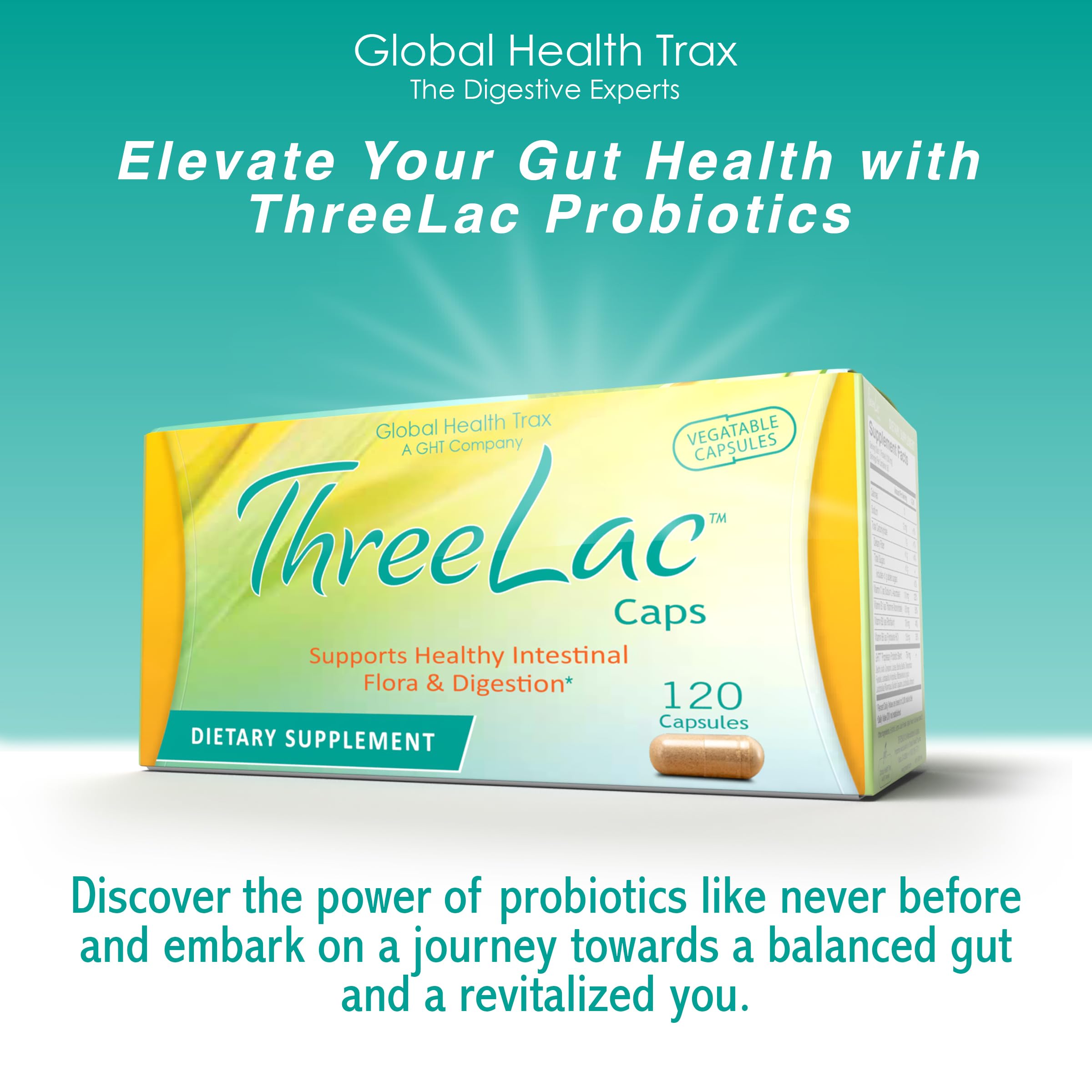 GHT - ThreeLac Probiotic Capsules, 240 Ct - Comprehensive Digestive Support for Men, Women, and Children - Immune System and Gut Balance, Non-GMO ght Global Health TraxBuy Supplements Australia