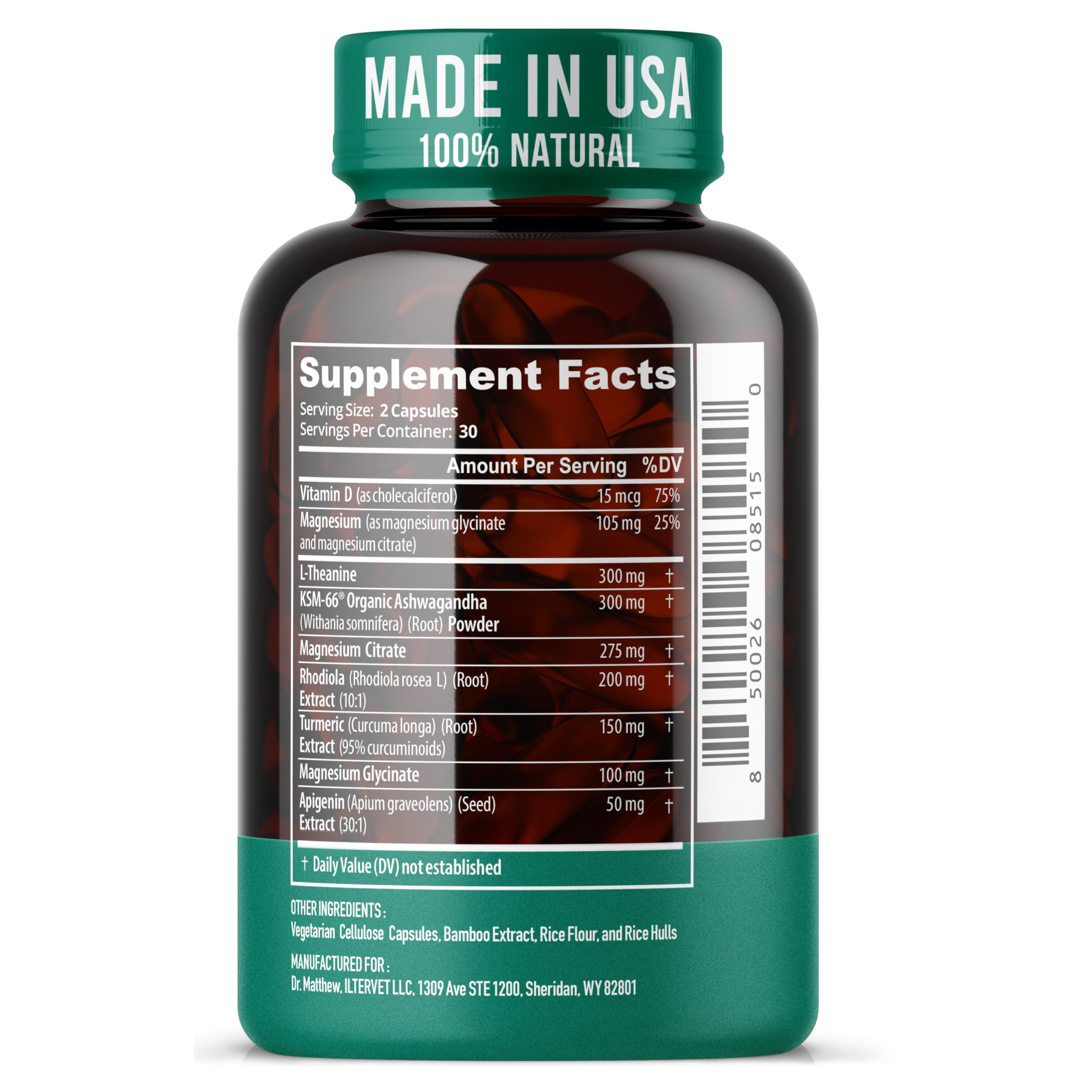 Cortisol Reducer & Adrenal Support Supplement–Natural Stress Relief with Ashwagandha KSM-66, Magnesium Glycinate & Citrate, L-Theanine, Rhodiola, Apigenin, Turmeric & Vitamin D3–Calm Mood & Relaxation Dr. MatthewBuy Supplements Australia