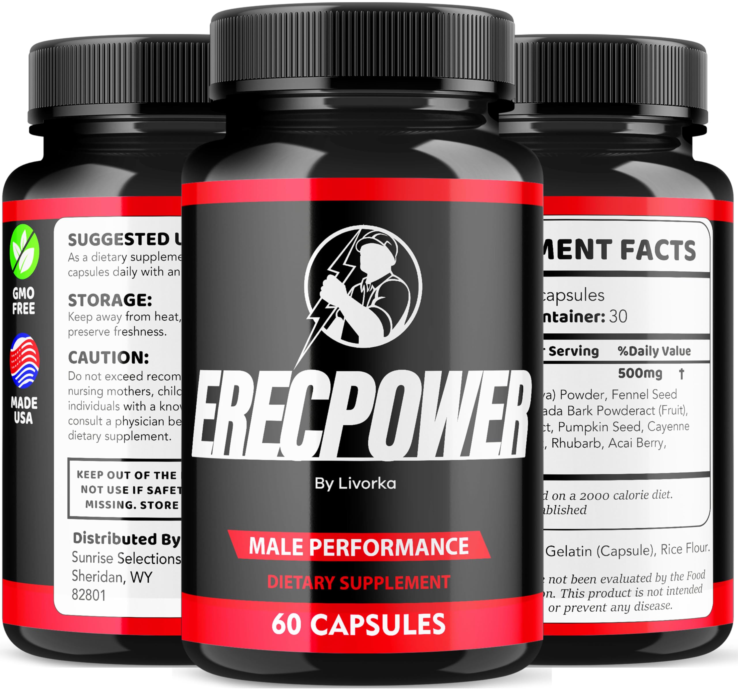 LIVORKA Erecpower Multivitamin Male Performance Capsules for Mens Health, Advanced Formula - 300 Capsules (5 Month Supply) - Pack of 5 LIVORKABuy Supplements Australia