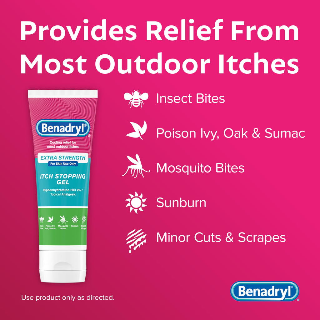 Benadryl Extra Strength Anti Itch Relief Gel, 2% Diphenhydramine HCl, Relief from Insect Bites, Sunburn & More, Great for Camping Essentials, 3.5 fl oz Benadryl buy supplements Au