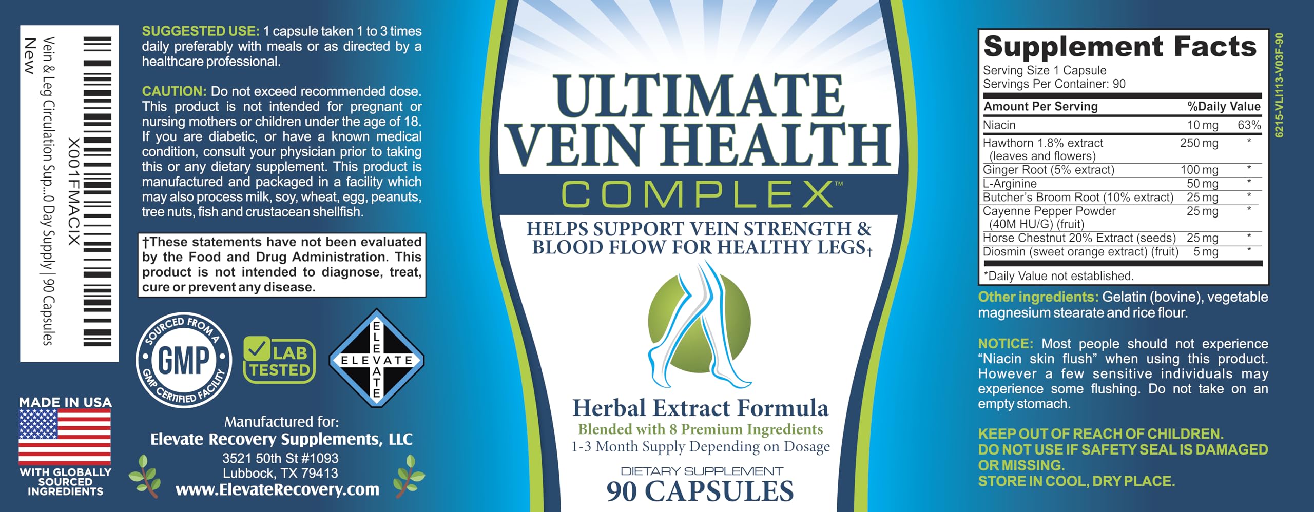 8-in-1 Vein & Leg Health Circulation Support Supplements | Leg + Vein Formula | Circulatory Support Supplement | 1-Month Supply | 90 Capsules Elevate Recovery SupplementsBuy Supplements Australia