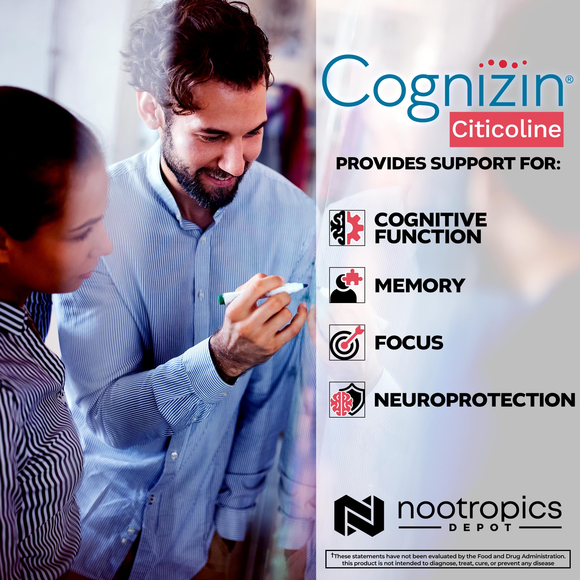 Nootropics Depot Cognizin Citicoline Capsules | 60 Count | Choline Supplement | Brain Health Supplement | Regulates Memory and Cognitive Function | Supports Attention, Focus and Recall Nootropics DepotBuy Supplements Australia