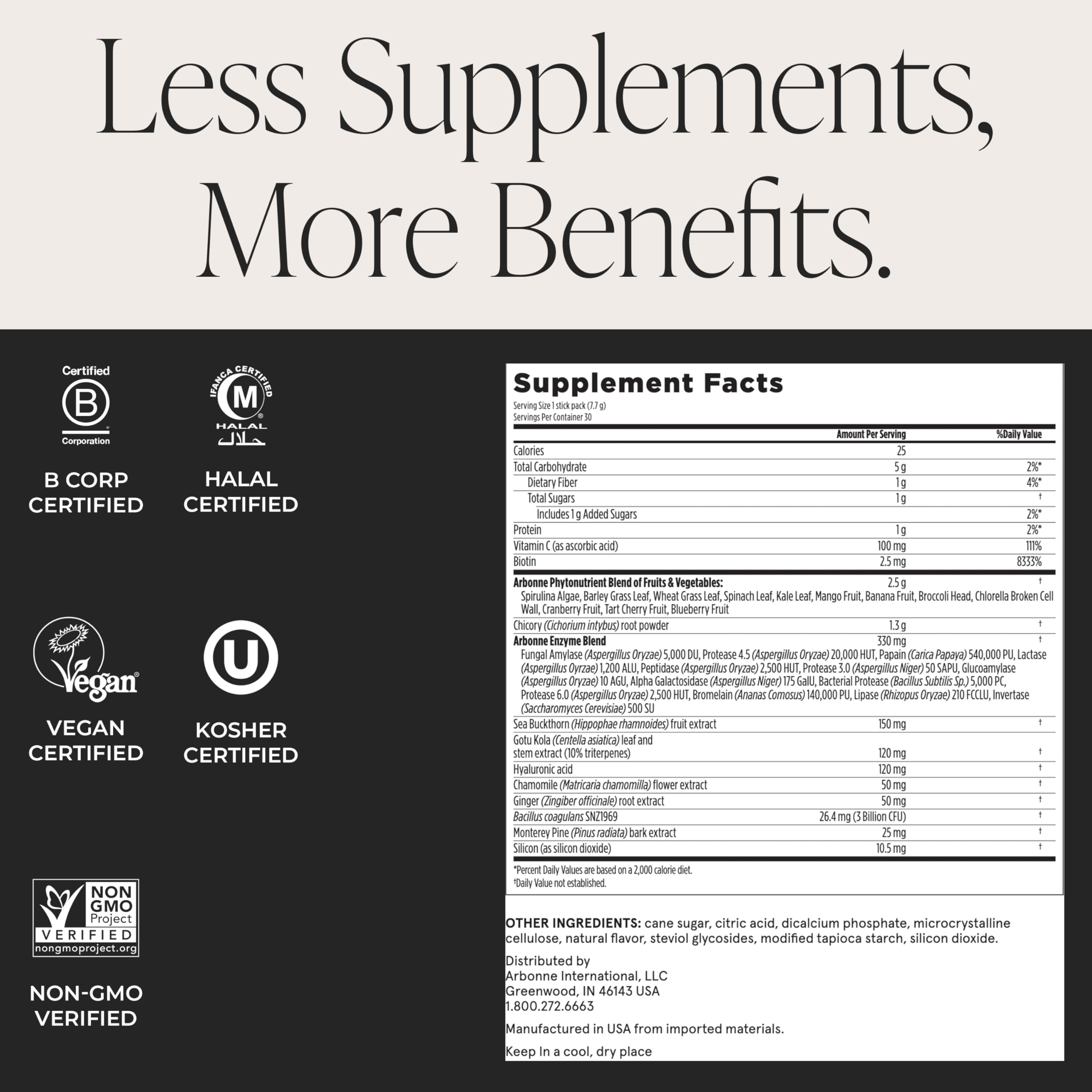 Arbonne GreenSynergy Elixir – Citrus-Flavored Greens Powder with 13 Digestive Enzymes, Vegan Collagen Builder, Probiotics, and Prebiotics – Supports Gut Health and Digestion – 30 Stick Packs ArbonneBuy Supplements Australia