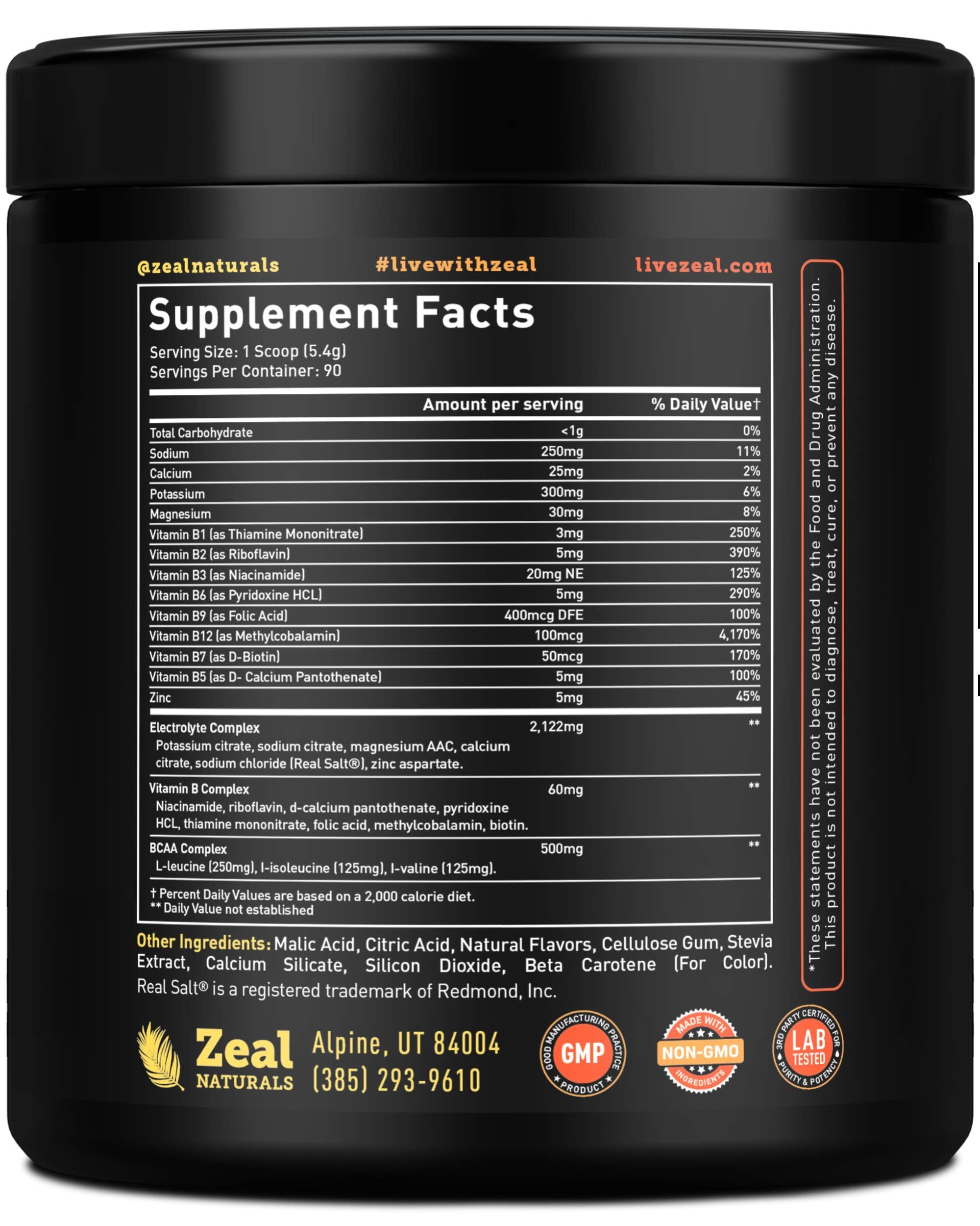 Enhanced Electrolyte Powder (Peach Mango | 90ct.) + BCAA, B-Vitamins & Real Salt Zeal NaturalsBuy Supplements Australia