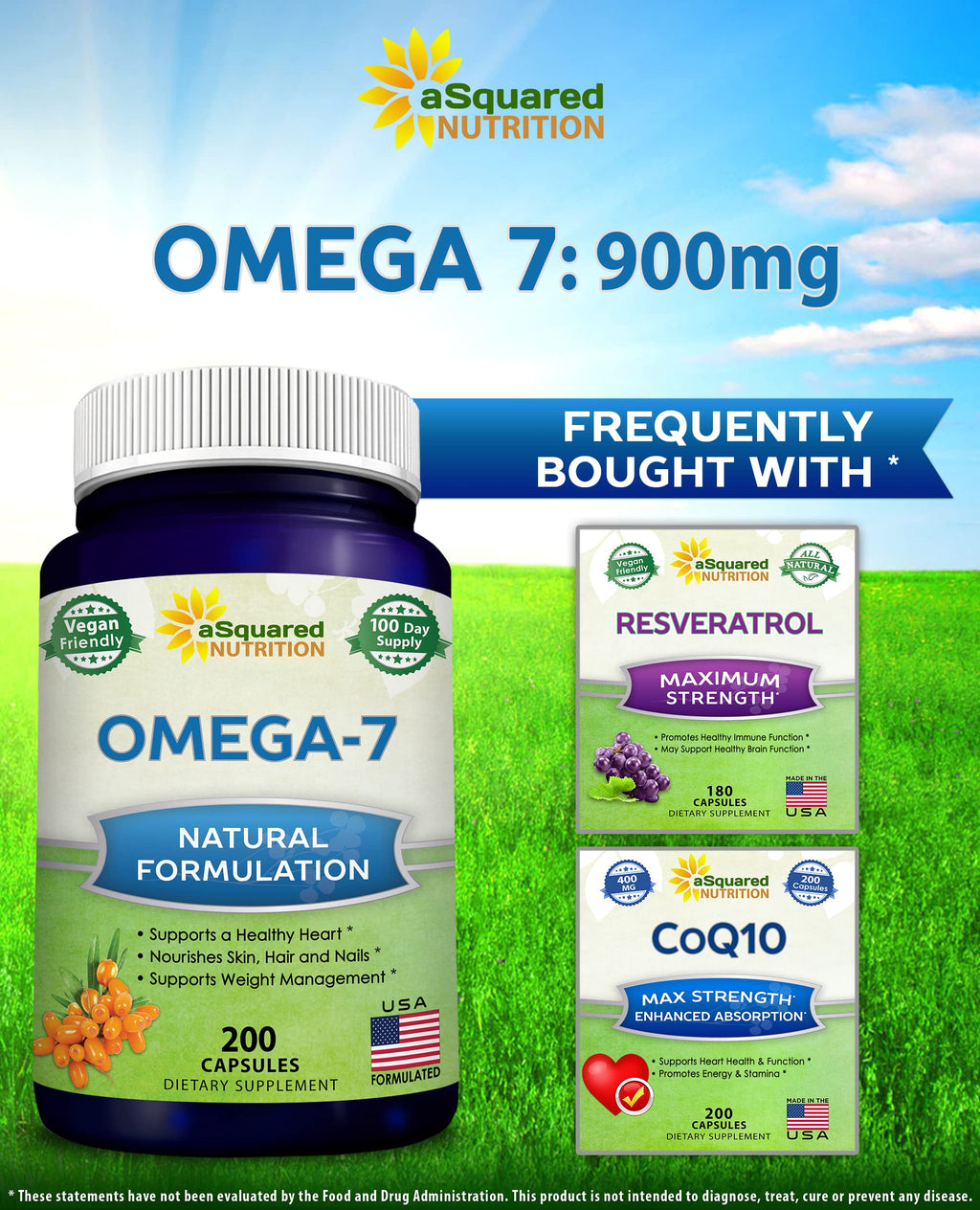 aSquared Nutrition Purified Omega 7 Fatty Acids-200 Capsules from Natural Sea Buckthorn aSquared NutritionBuy Supplements Australia