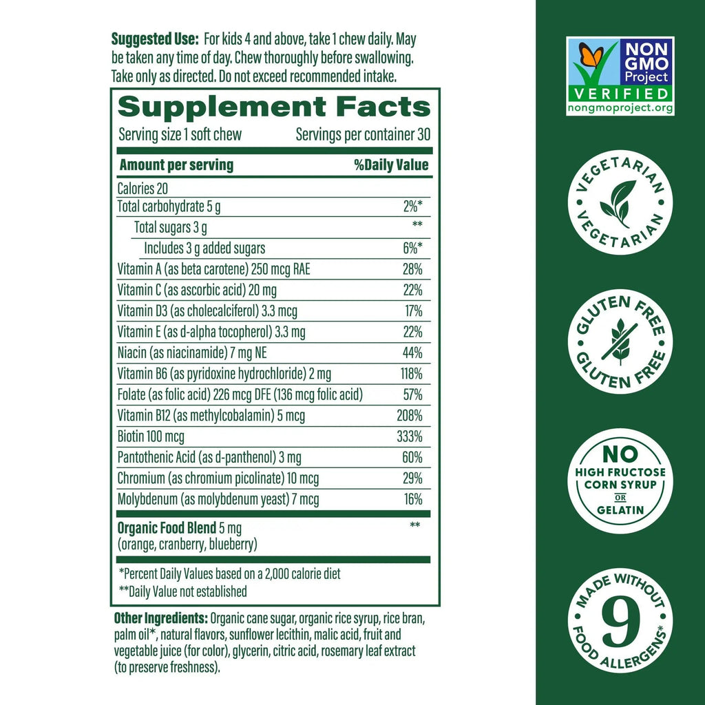 MegaFood Kids One Daily Multivitamin Soft Chews - Kids Vitamins with Vitamin B, Vitamin C, Vitamin D & Vitamin E - Age 4+, Vegetarian MegaFoodBuy Supplements Australia