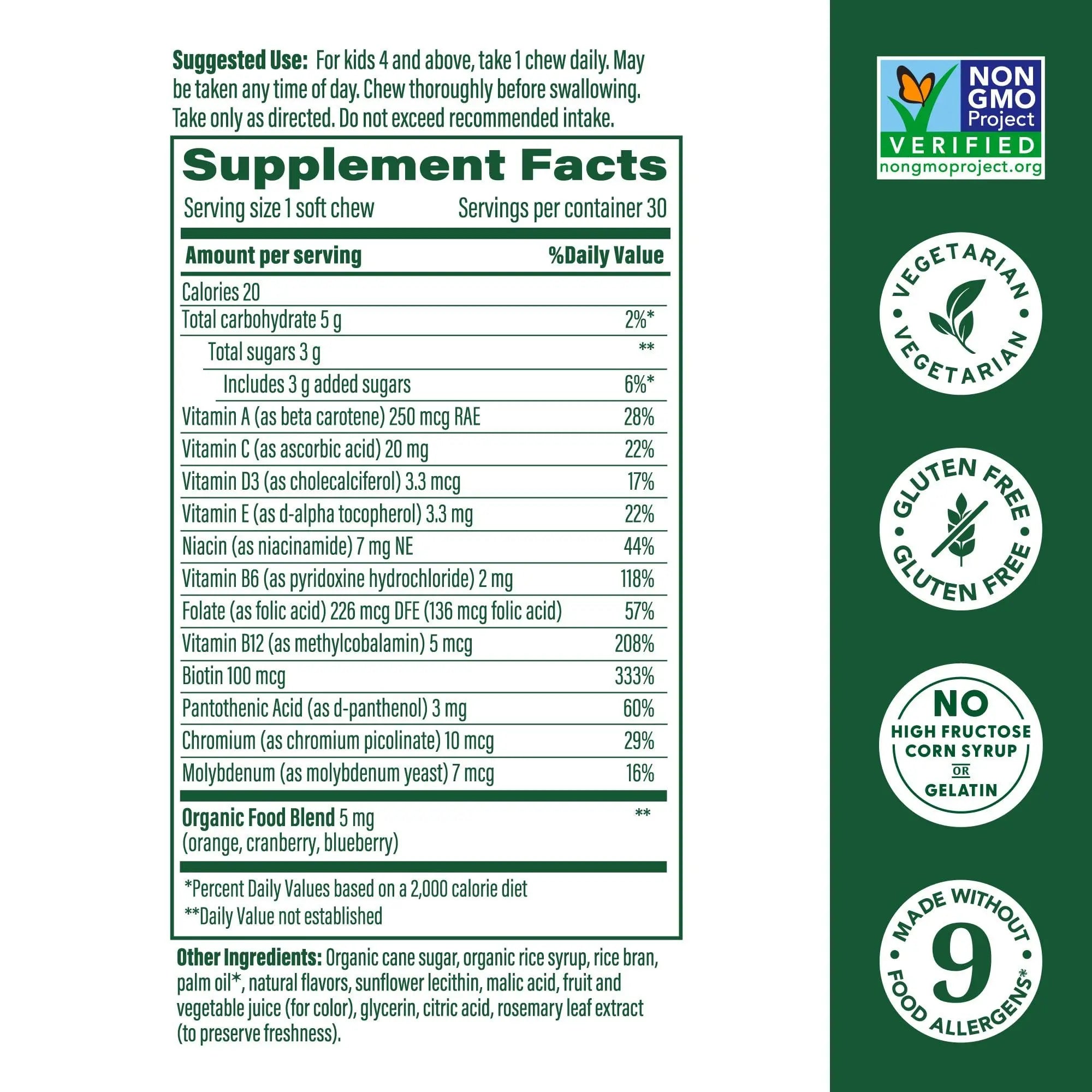 MegaFood Kids One Daily Multivitamin Soft Chews - Kids Vitamins with Vitamin B, Vitamin C, Vitamin D & Vitamin E - Age 4+, Vegetarian MegaFoodBuy Supplements Australia