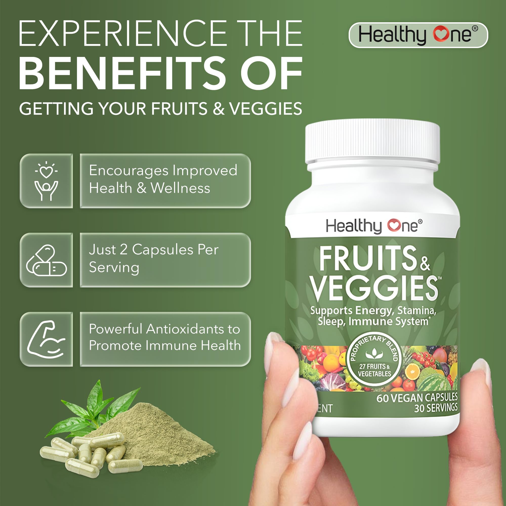 Fruits & Veggies Formula - 27 Premium Whole Foods - Organic Ingredients - Equals 3 Servings of Fruits & Vegetables - Improve Energy, Focus & Immune Function - Fiber - Antioxidants - 150ct (75 Serv) Healthy OneBuy Supplements Australia