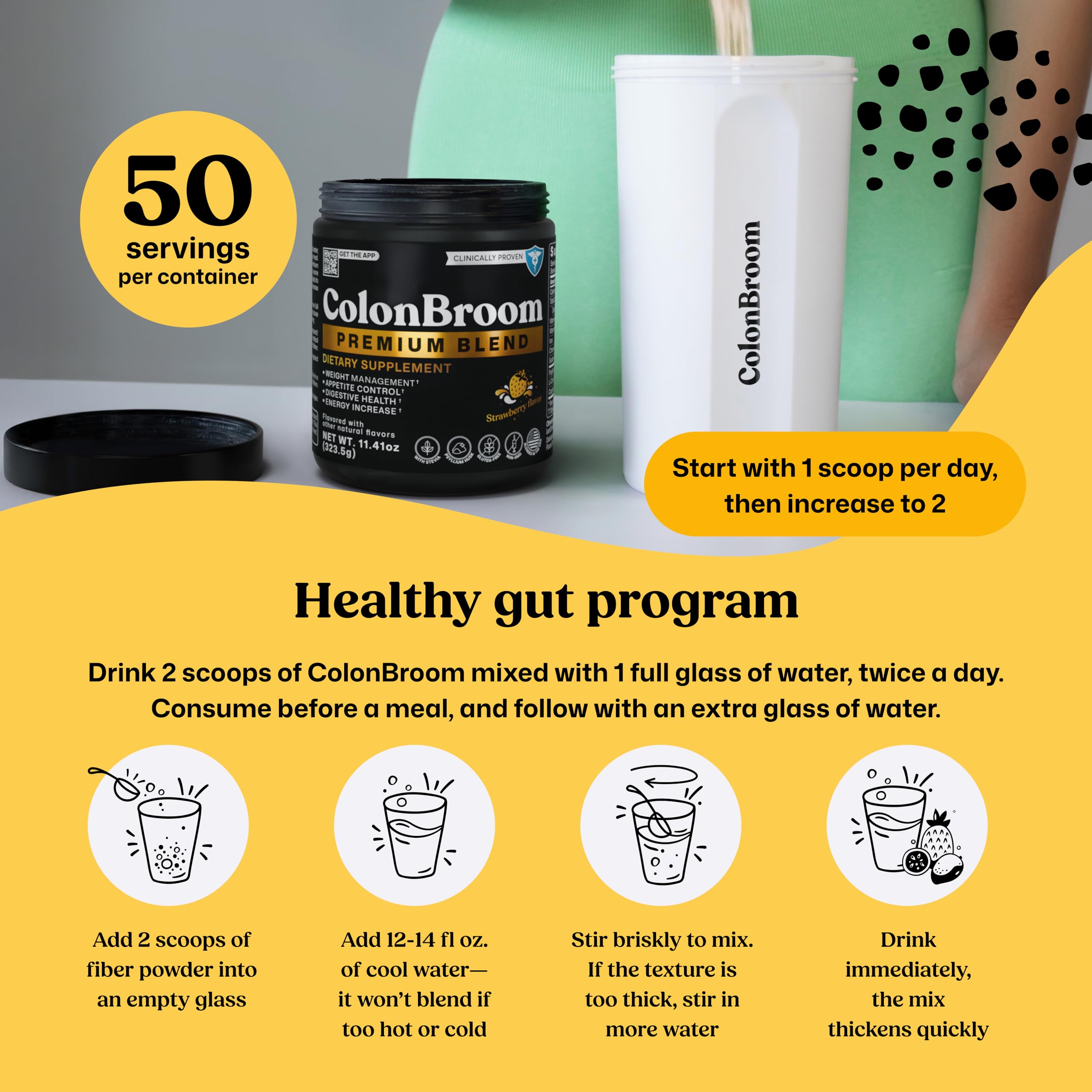 ColonBroom Premium Powder Supplement (Strawberry) - Colon Broom Psyllium Husk Fiber Powder Drink - Gluten Free, Non-GMO Colon Cleanse for Bloating Relief & Gut Health, 50 Servings ColonBroomBuy Supplements Australia
