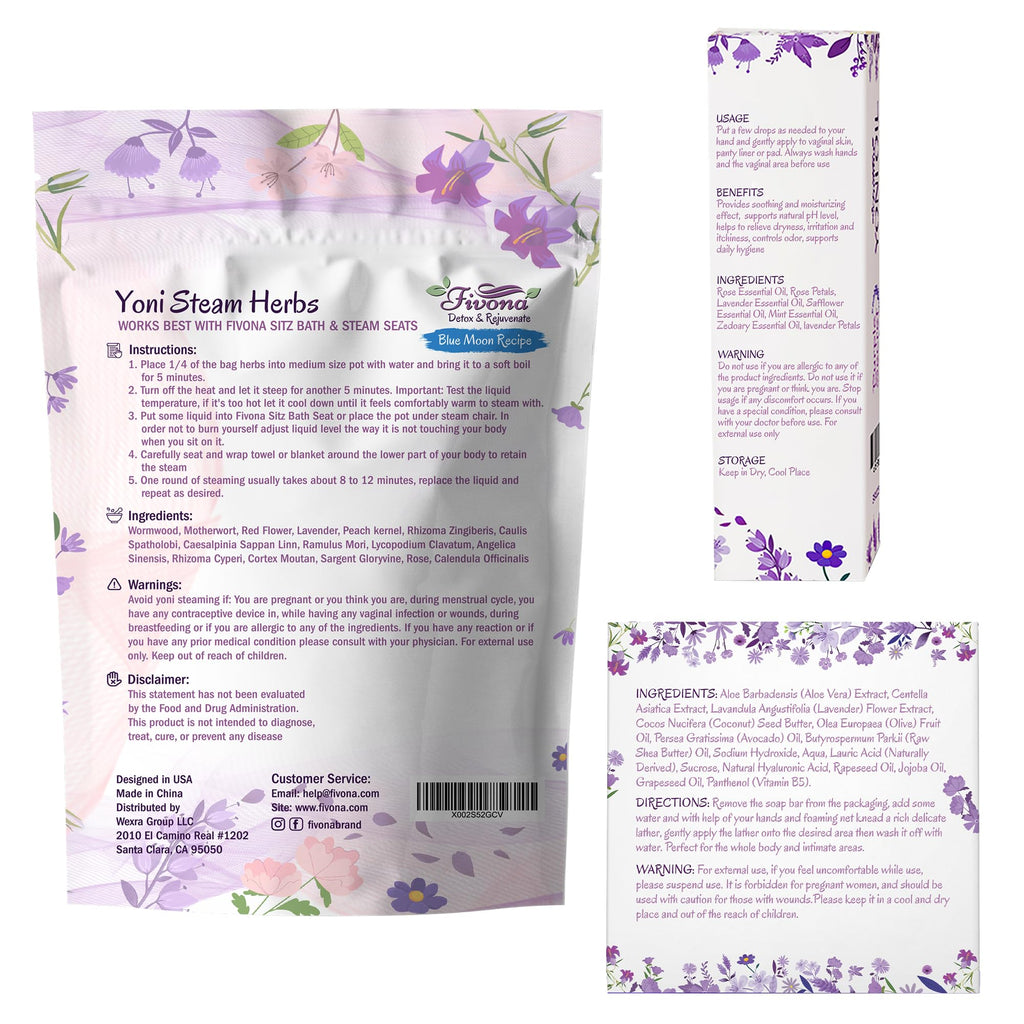 FIVONA Yoni Care Kit 3 in 1 - pH Balanced Natural Vaginal Oil 30 ml, Organic Herbal Soap 5.3 oz FIVONABuy Supplements Australia