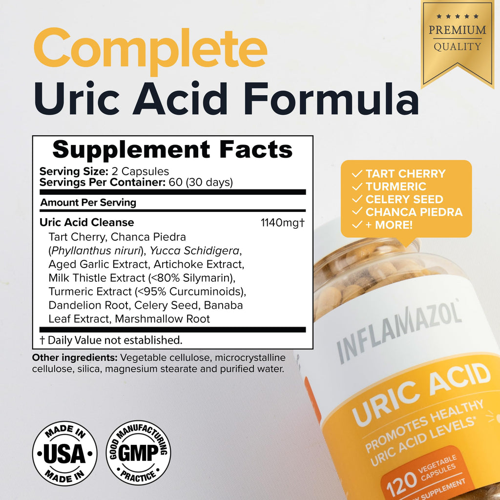 Inflamazol Uric Acid Cleanse – Premium Uric Acid Flush with Tart Cherry, Turmeric & Celery Seed for Joint & Uric Acid Support – Joint Supplements for Men & Women – 120 Capsules InflamazolBuy Supplements Australia