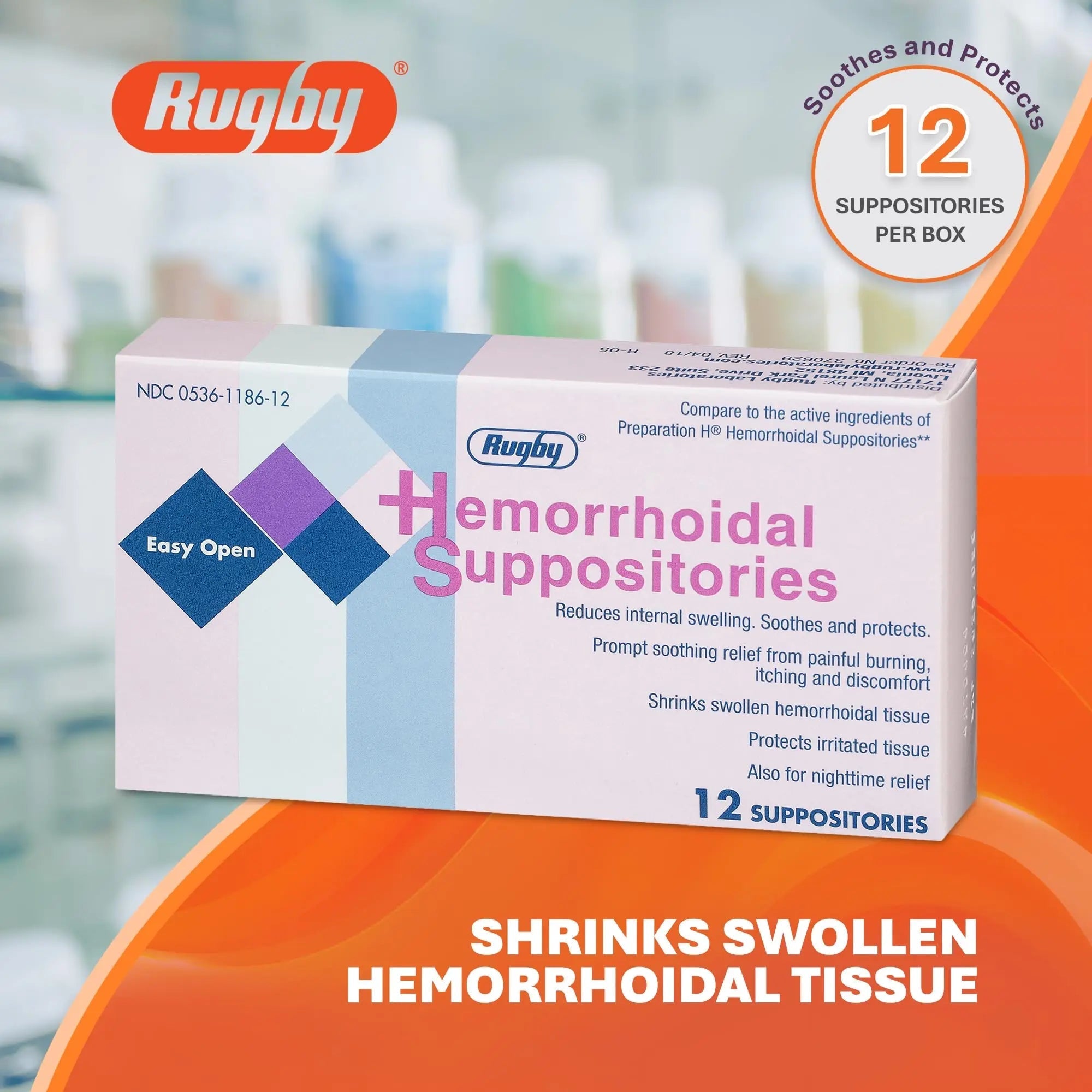 Rugby Hemorrhoidal Suppositories - Soothing and Shrinking Action for Internal Hemorrhoids with Cocoa Butter and Phenylephrine HCl, Easy Open Design - 12 Count RUGBY LABORATORIESBuy Supplements Australia