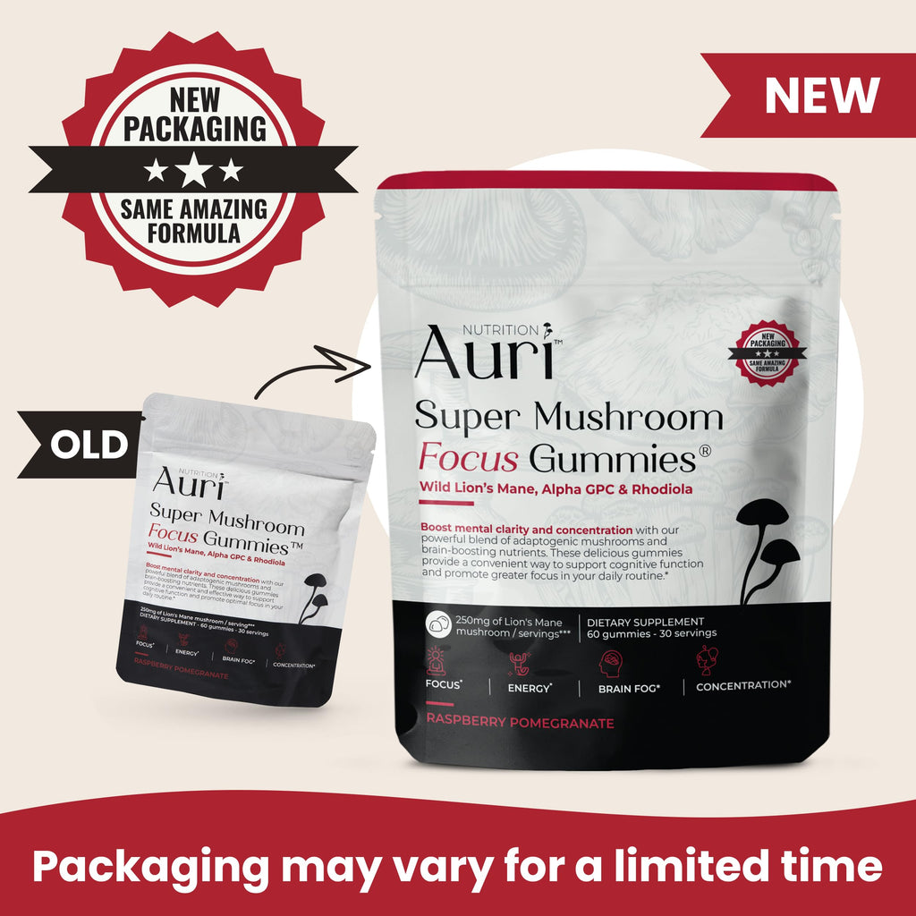 Auri Nutrition Super Mushroom Focus Gummies w/Lion's Mane, Alpha GPC & Rhodiola – Mushroom Supplement to Support Cognitive Function, Mental Clarity, Focus & Energy