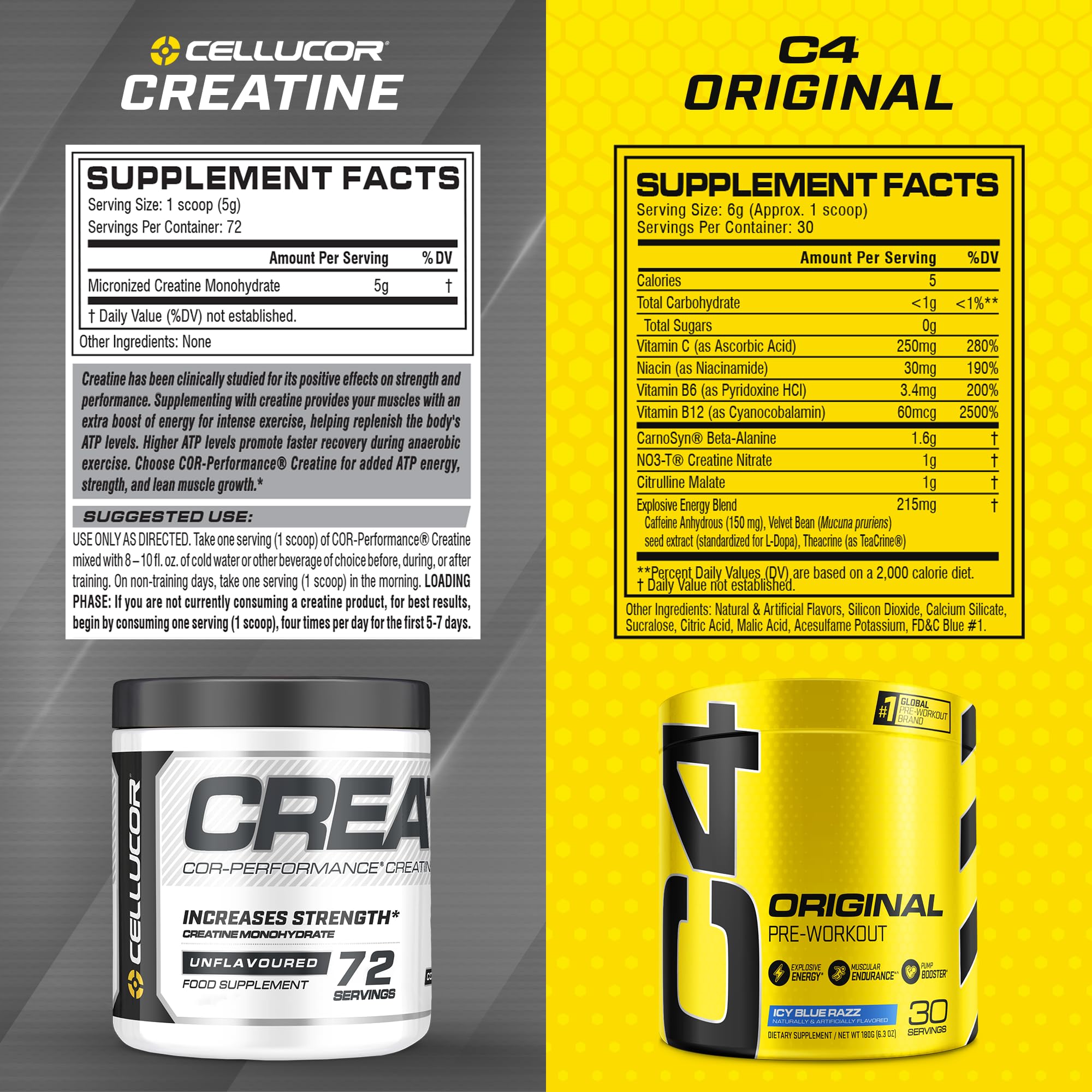 Cellucor Pre Workout & Creatine Bundle, C4 Original Pre Workout Powder, Icy Blue Razz CellucorBuy Supplements Australia
