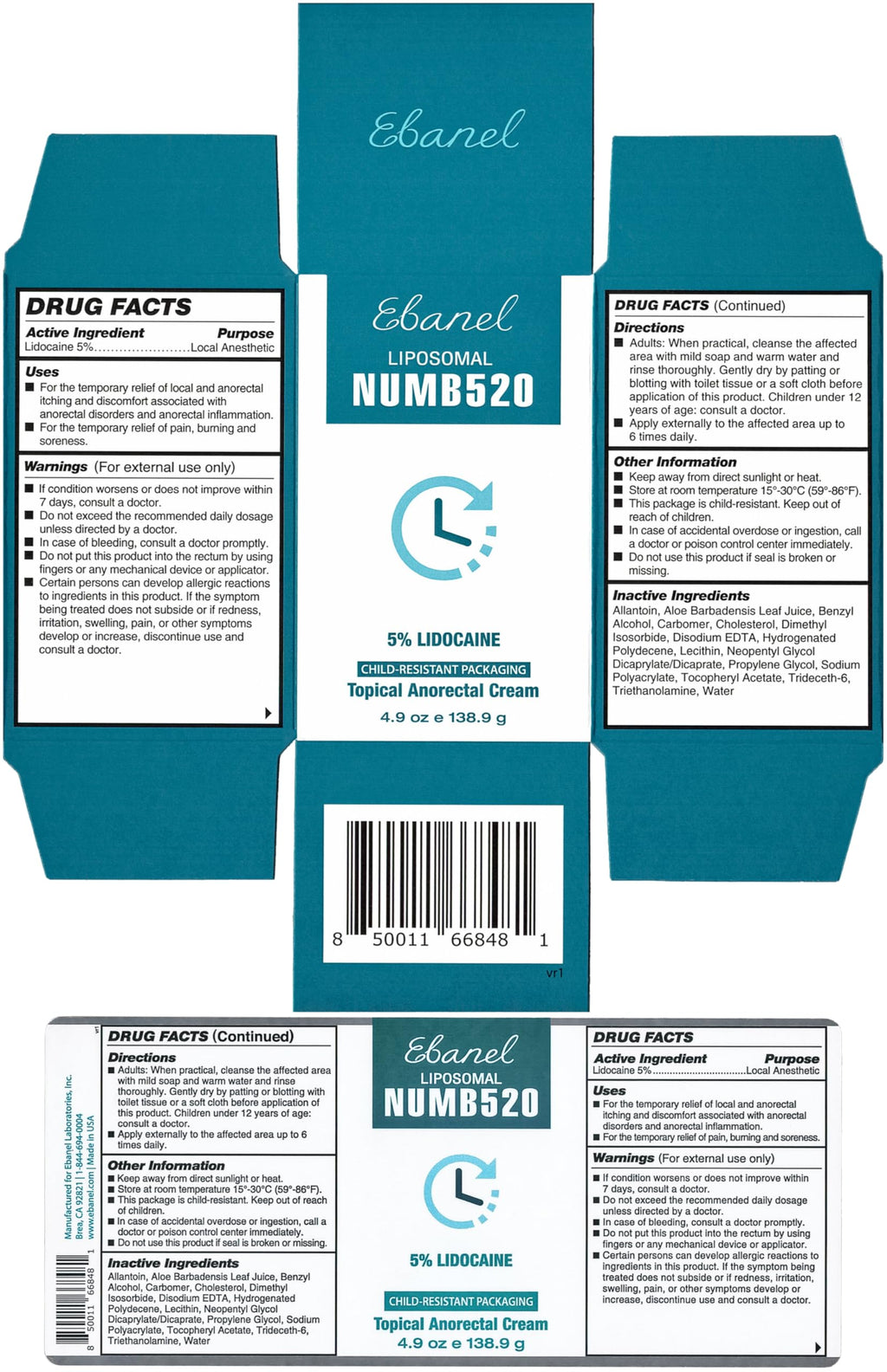 Ebanel 5% Lidocaine Numbing Cream, Pain Relief Burn Itch Cream, Maximum Strength Topical Anesthetic with Allantoin, Vitamin E for Local and Anorectal Uses, Hemorrhoid Treatment, 4.9 Oz Gosupps WWW buy supplements Au
