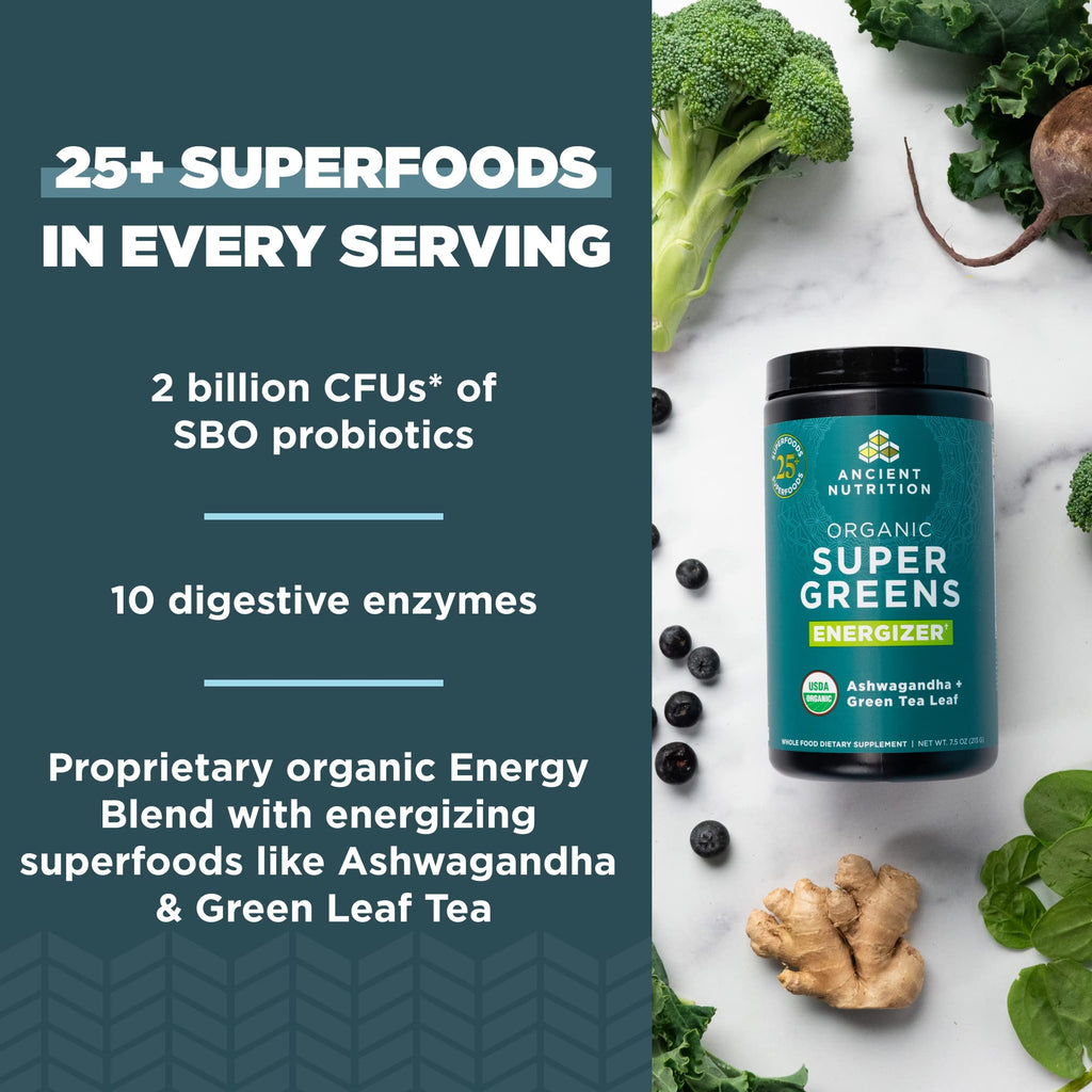 Ancient Nutrition Supergreens Energizer Powder, Organic Superfood Powder with Caffeine Ancient NutritionBuy Supplements Australia