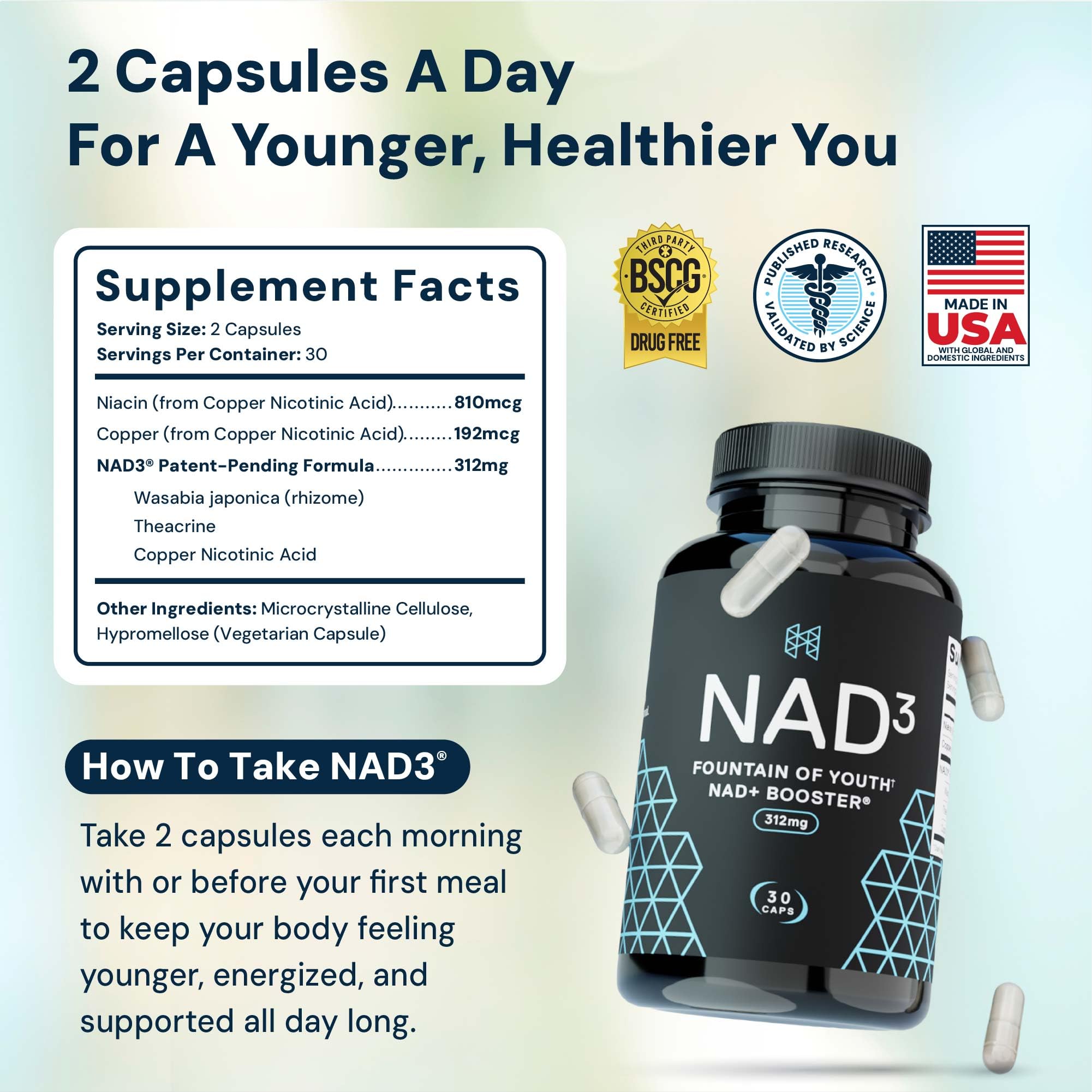 HPN NAD+ Booster – Nicotinamide Riboside Alternative (NAD3) for Men & Women | Anti Aging NRF2 Activator, 312 mg per Serving – Natural Energy Supplement for Longevity & Cellular Health, 30 Veggie Pills HPNBuy Supplements Australia