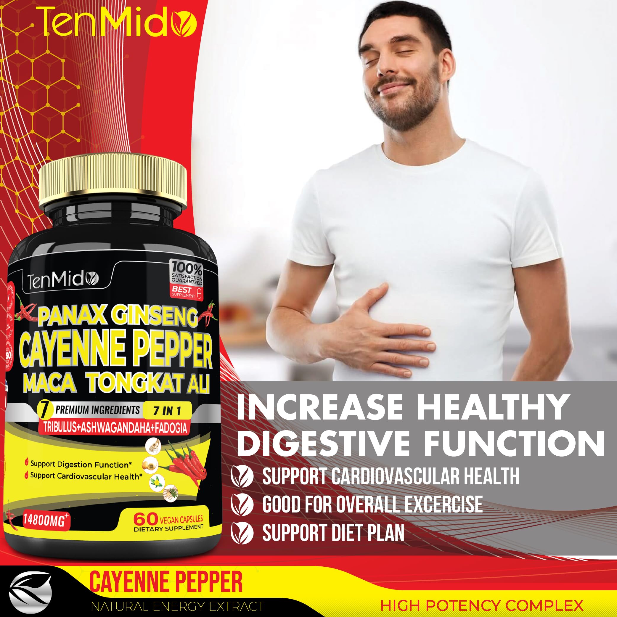 2 Packs 60 Caps 14800mg - Cayenne Pepper Supplements Extract Capsules - Tongkat Ali TenmidoBuy Supplements Australia