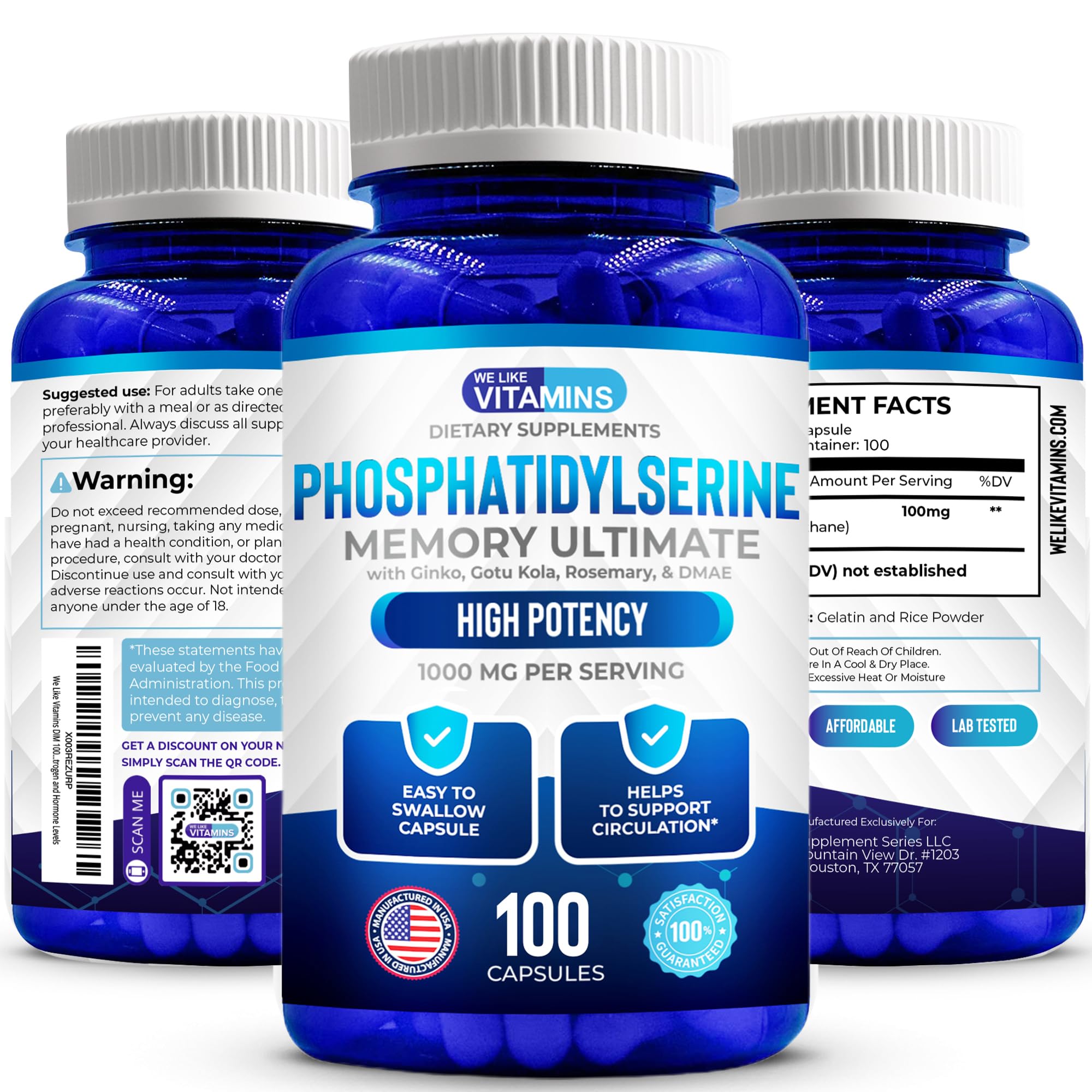 We Like Vitamins Phosphatidylserine Supplement with Gingko Biloba, Gotu Kola, DMAE - Improves Focus, Memory, Cognitive Function - Soy-Free 1000mg Memory Ultimate Complex - 100 Easy-to-Swallow Capsules We Like VitaminsBuy Supplements Australia