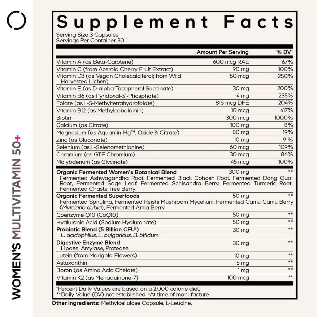 Codeage Women’s Multivitamin 50+ Supplement - Essential Vitamins for Women Over 50, Minerals, CoQ10, Hyaluronic Acid, Probiotics, Black Cohosh, Ashwagandha & Superfoods - Non-GMO - 90 Capsules CodeageBuy Supplements Australia