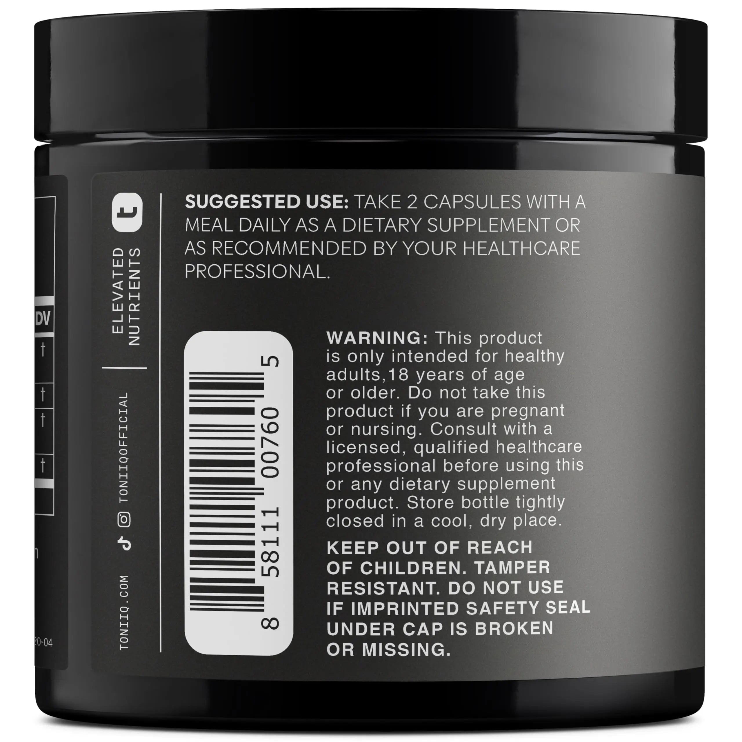 Toniiq Ashwagandha – 40:1 Concentrated Extract – 25% Withanolides – Wild Harvested in India – Highly Bioavailable with Black Pepper – Third-Party Tested – 120 Capsules - 1,300mg per Serving Toniiq buy supplements Au