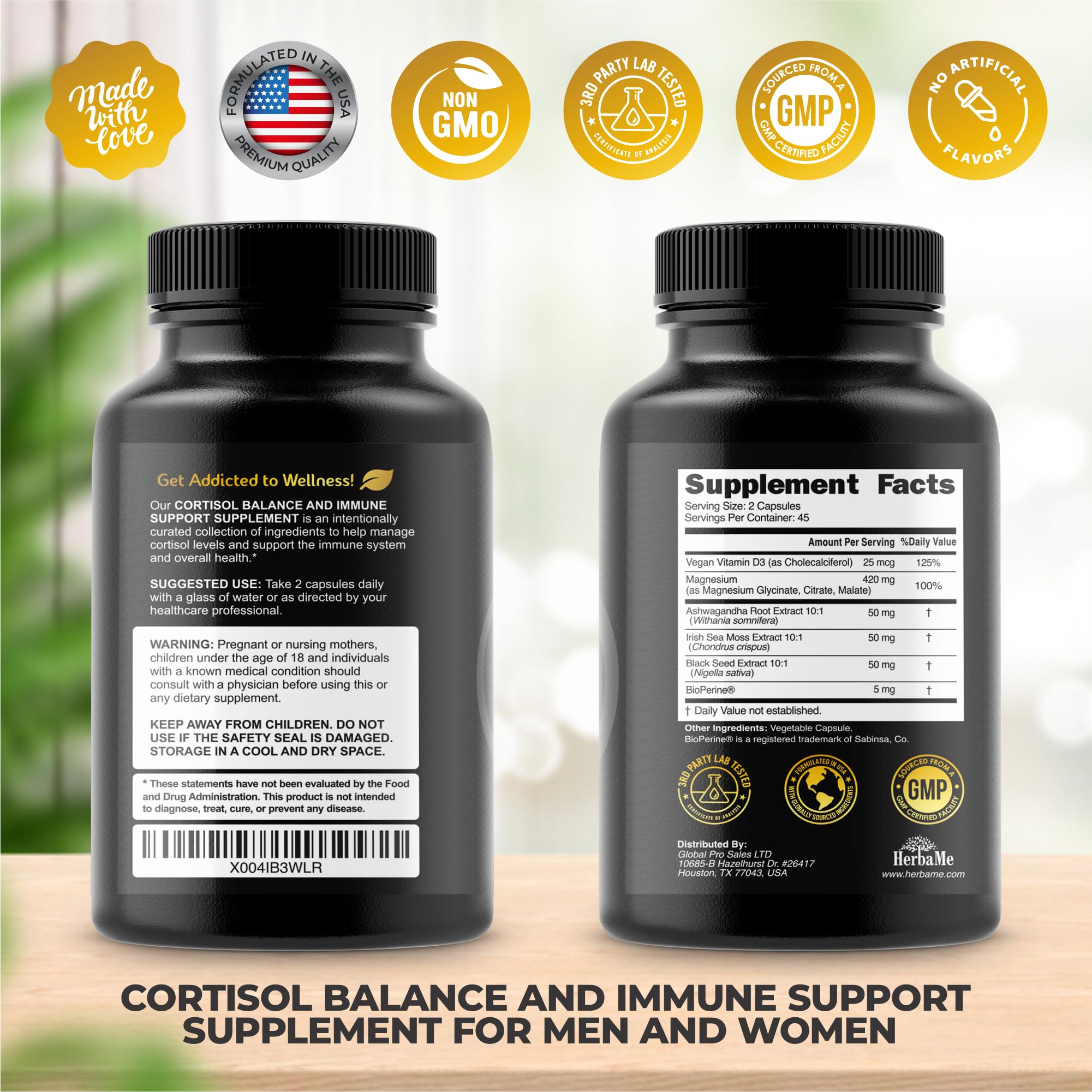 Cortisol Balance and Immune Support Supplement with Ashwagandha, Irish Sea Moss, Black Seed, Vitamin D and Magnesium Complex | Mood Enhancer | Immunity Booster | Stress Relief Pills | 90 Capsules HerbaMeBuy Supplements Australia