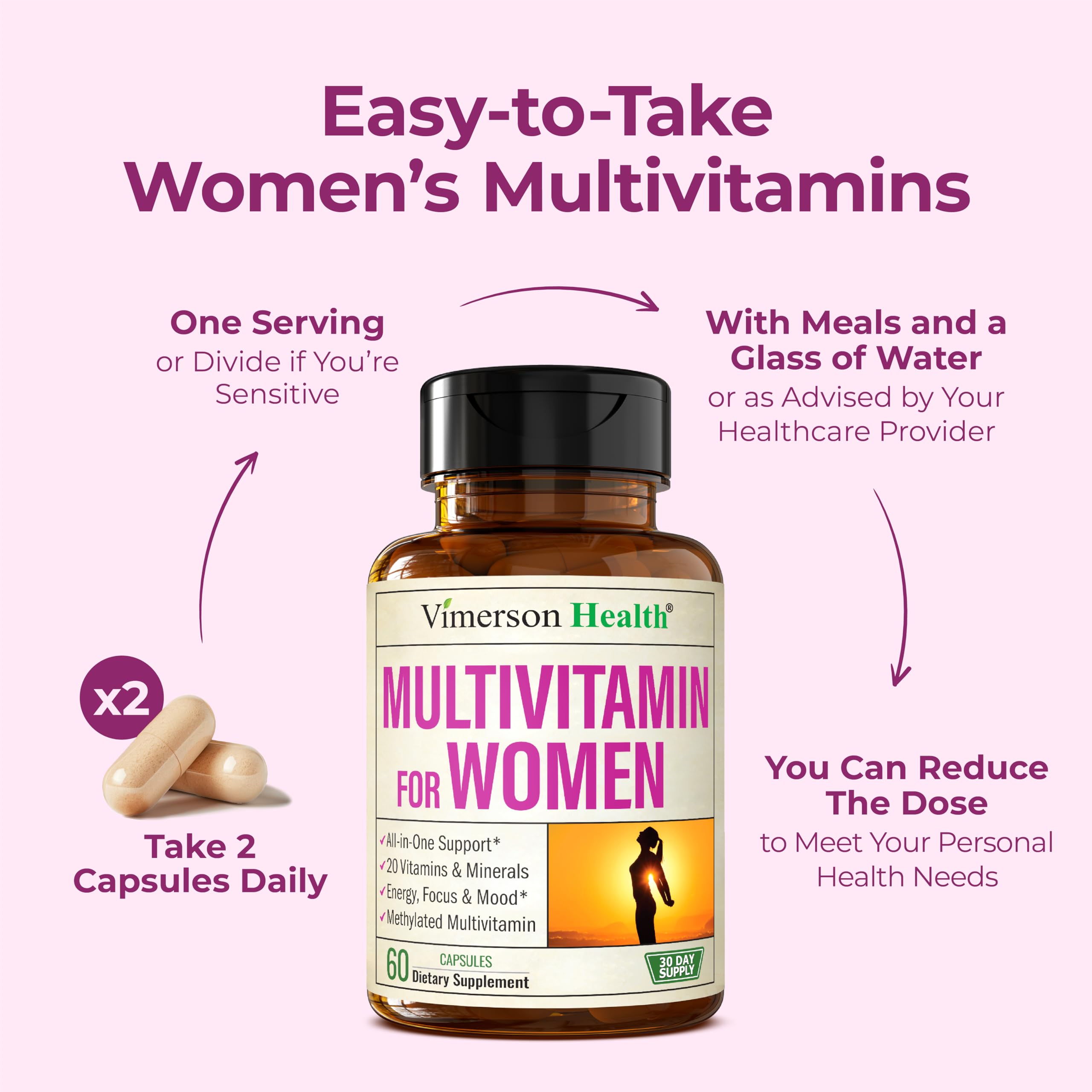 Methylated Multivitamin for Women w/Bioavailable Vitamins, Chelated Minerals, Vitamin D, B12, C, A & Zinc for Energy, Focus and Immune Health Vimerson HealthBuy Supplements Australia