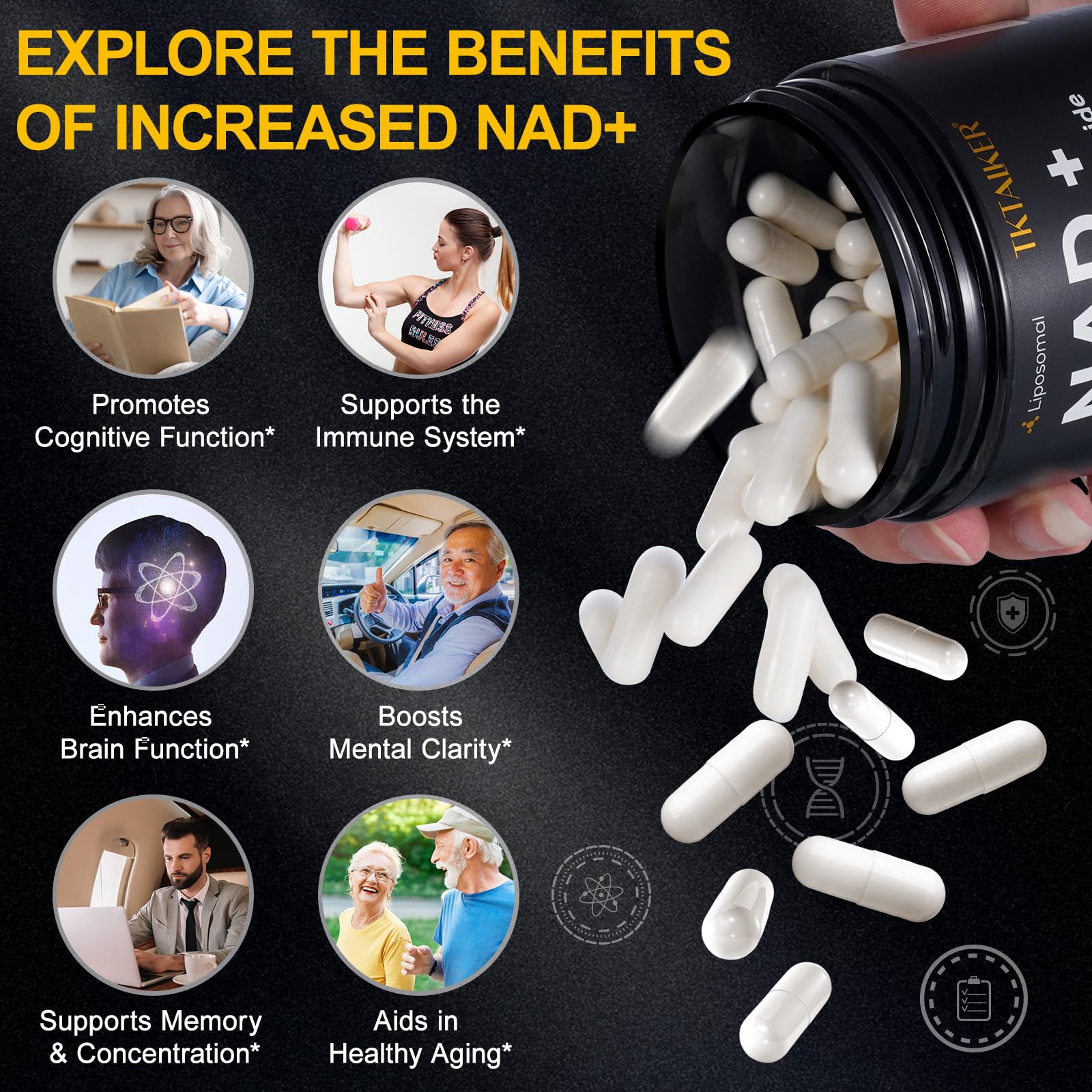 TKTALKER NAD Supplement, 910MG Liposomal Nicotinamide Riboside with Resveratrol & Quercetin, Anti-Aging, Cellular Energy, Mental Focus & Stamina & Healthy, Women & Men, 120 Capsules TKTALKERBuy Supplements Australia
