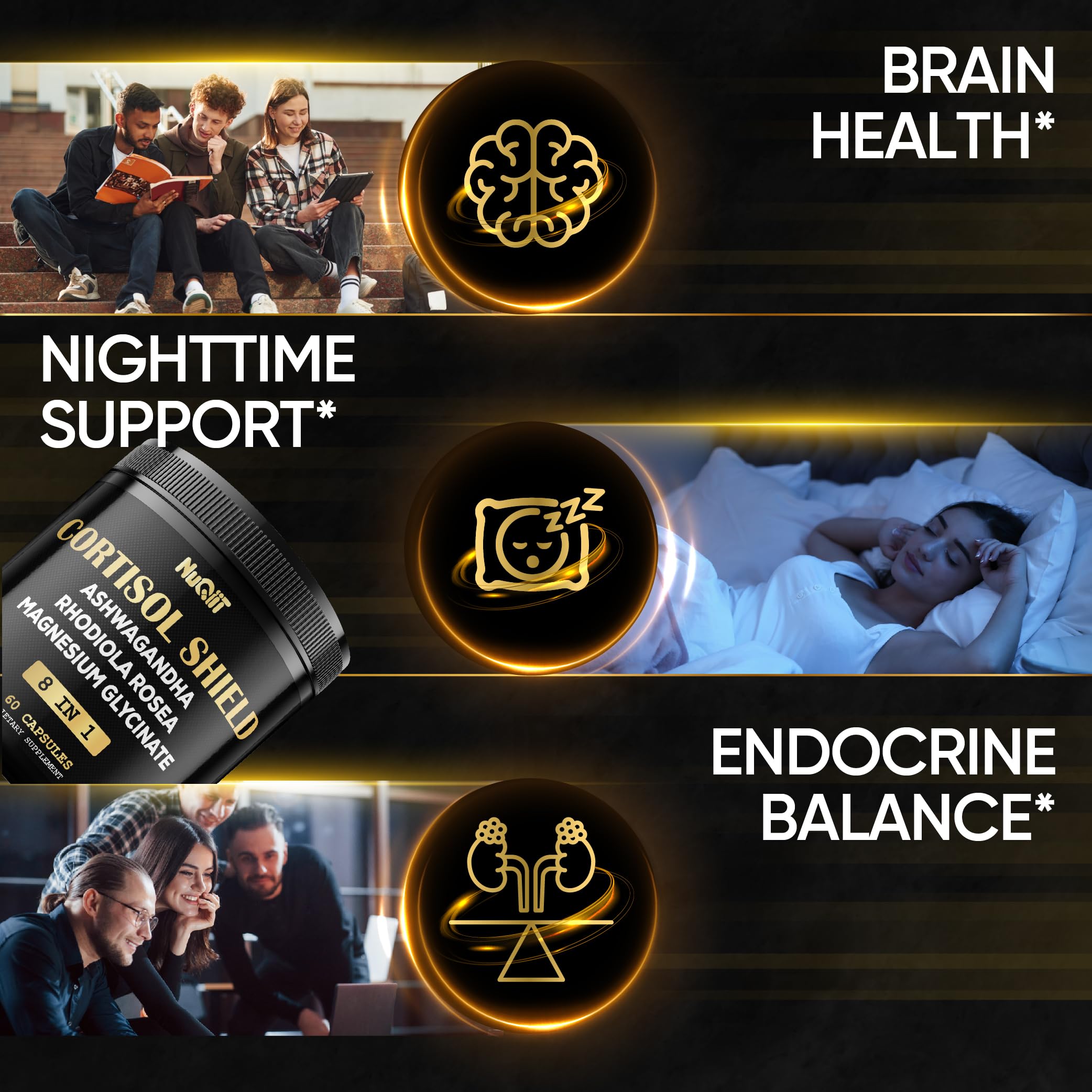 8in1 Cortisol Shield - Ashwagandha and Magnesium, Rhodiola Rosea, Lions Mane, Sea Moss, Turmeric, St Jonh's Wort - Mind& Mood Balance, Rest Well, Support Immume - 60 Capsules NUQIITBuy Supplements Australia