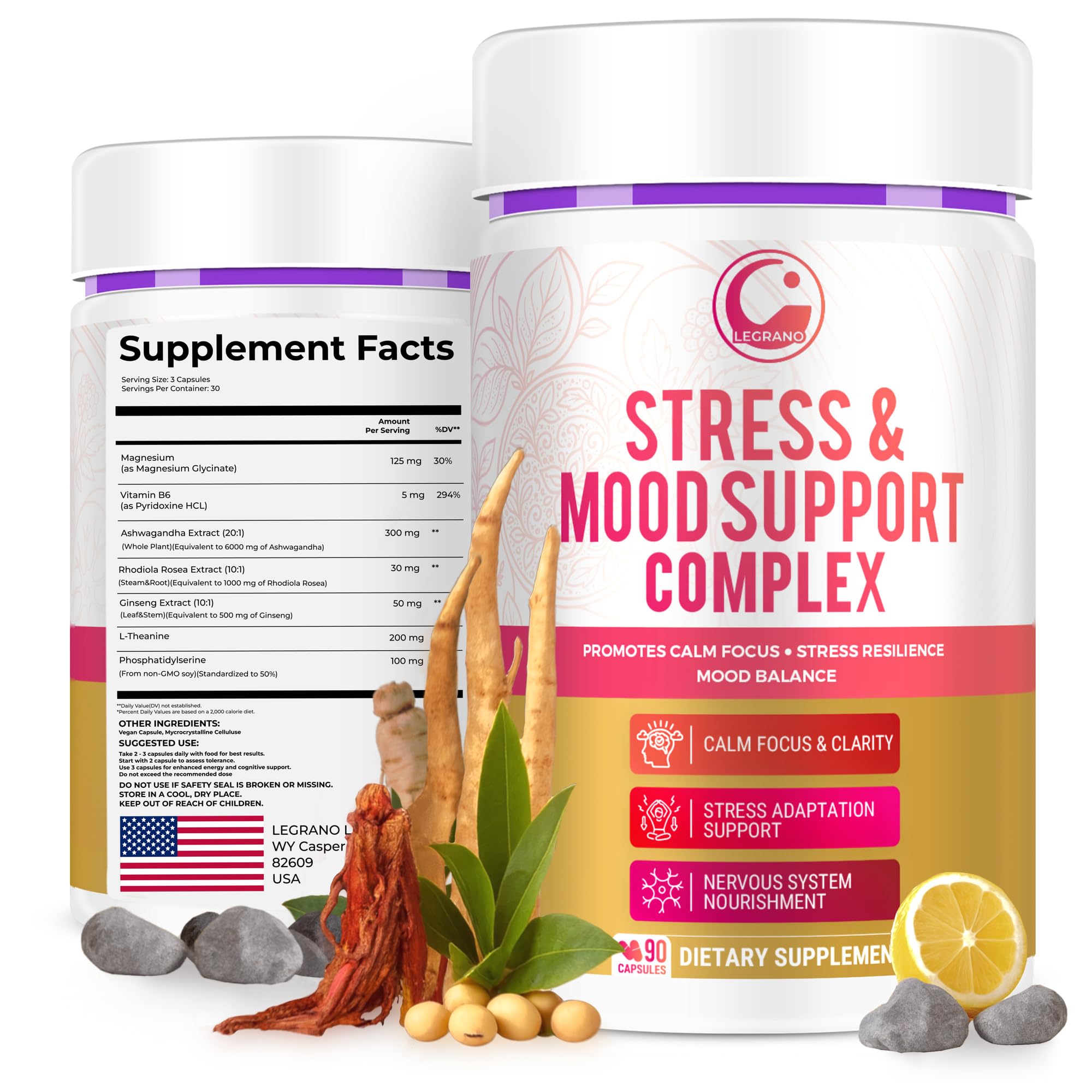LEGRANO Cortisol Manager Supplements for Women & Men with Ashwagandha, L-Theanine, Magnesium Glycinate, Rhodiola, Ginseng – Cortisol Reducer & Adrenal Support – 90 Capsules – Calm, Focus, Balance LEGRANOBuy Supplements Australia