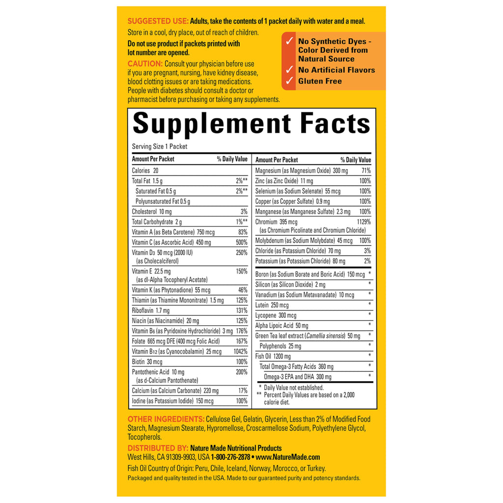 Nature Made Diabetes Health Pack, Daily Dietary Supplements for Nutritional Support, 30 Packets, 30 Day Supply