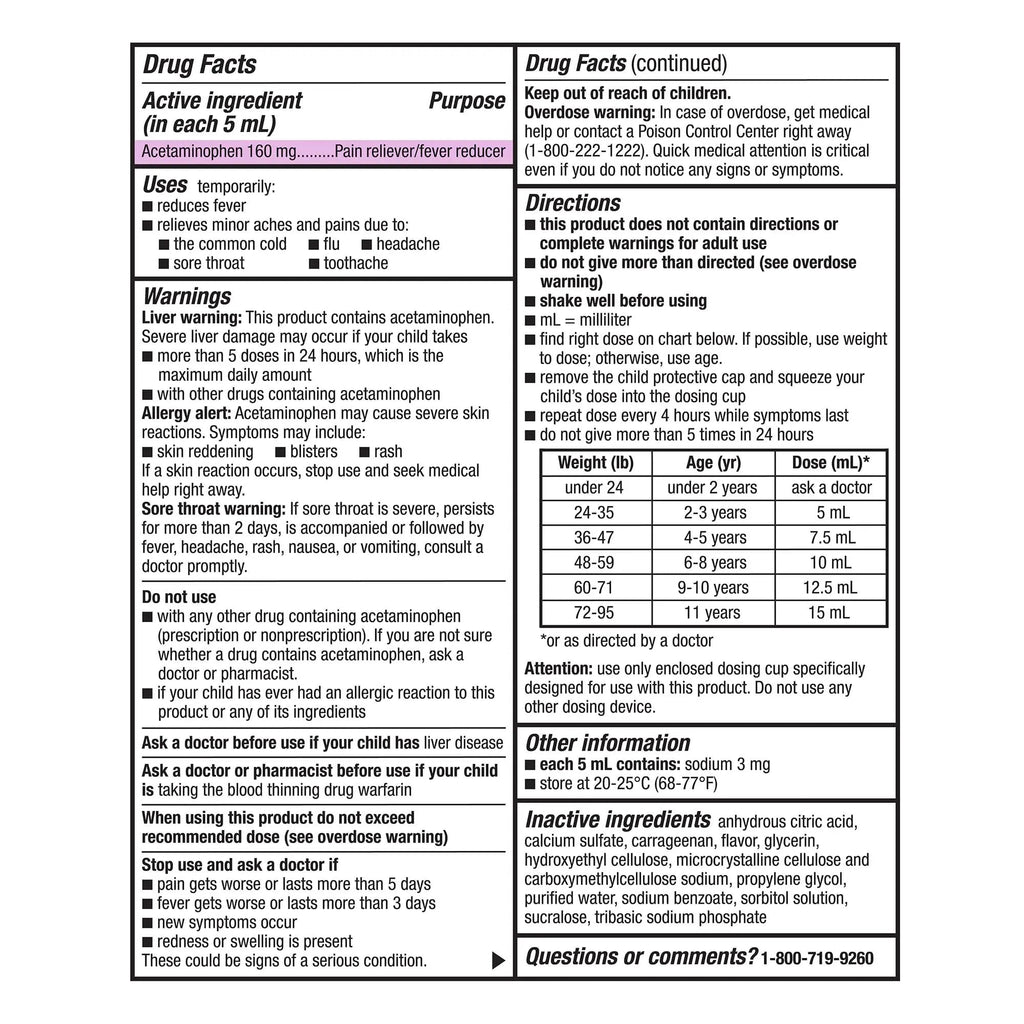 GoodSense Children's Dye-Free, Acetaminophen 160 mg per 5 mL Oral Suspension, Cherry Flavor, 8 FL OZ GoodSenseBuy Supplements Australia