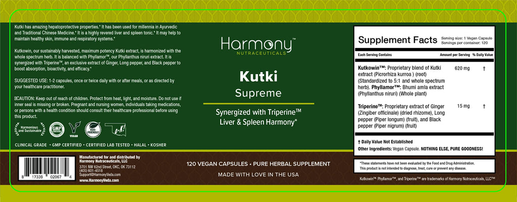 Kutki Supreme - Harmony Nutraceuticals Ayurvedic Medicine for Healthy Skin, Immune and Respiratory Systems - 120 Vegan Organic Capsules Harmony NutraceuticalsBuy Supplements Australia