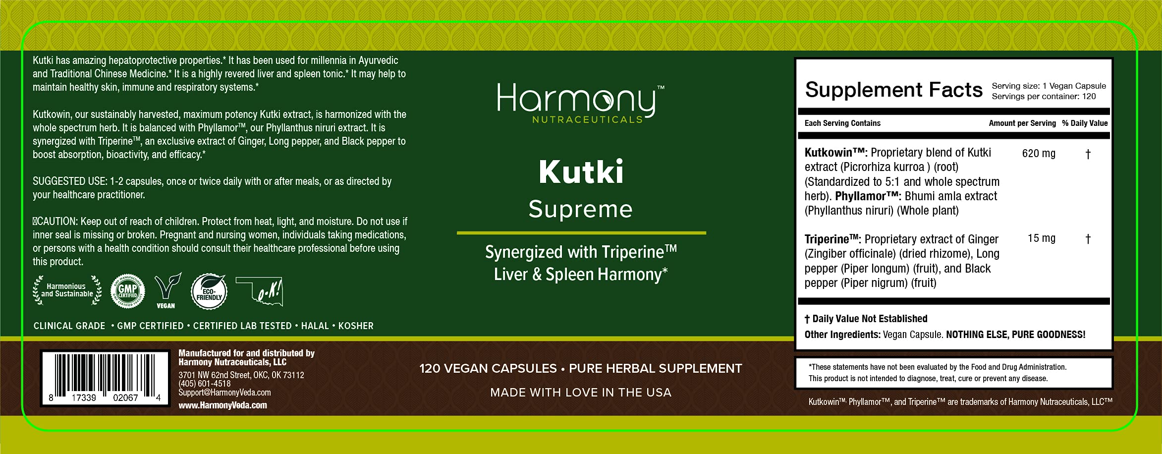 Kutki Supreme - Harmony Nutraceuticals Ayurvedic Medicine for Healthy Skin, Immune and Respiratory Systems - 120 Vegan Organic Capsules Harmony NutraceuticalsBuy Supplements Australia