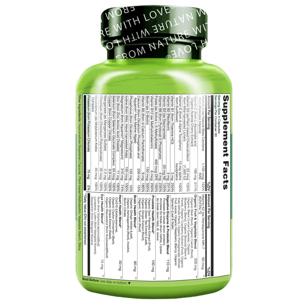 NATURELO Whole Food Multivitamin for Men 50+ - with Vitamins, Minerals, Organic Herbal Extracts - Vegan Vegetarian NATURELOBuy Supplements Australia