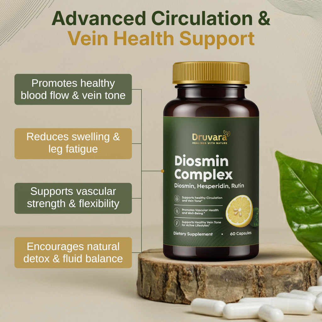 Druvara Diosmin Hesperidin with Rutin & B Vitamins | Vein Support Supplement for Leg Comfort, Healthy Circulation, Vein Strength & Improved Mobility - 60 Capsules DruvaraBuy Supplements Australia