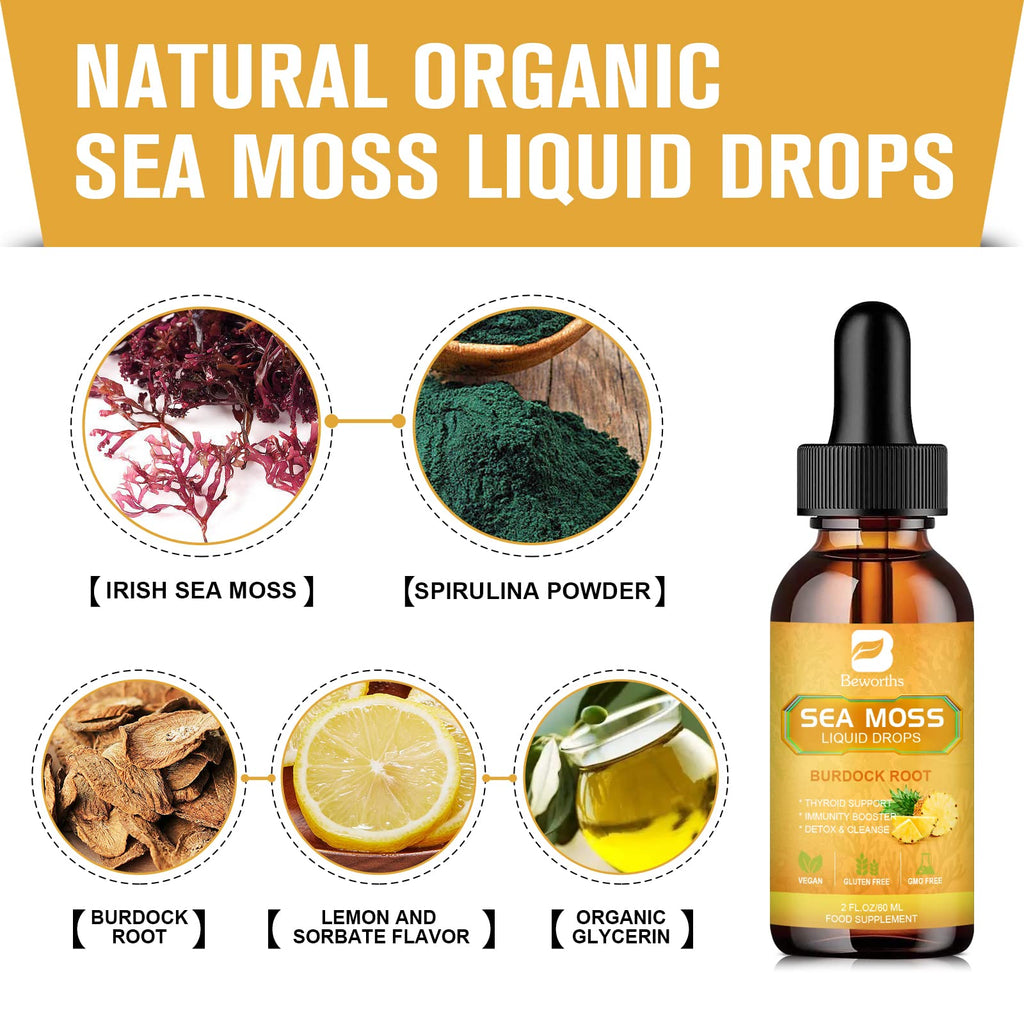 B BEWORTHS Sea Moss Liquid Drops - Organic Irish Sea Moss Gel with Burdock Root B BEWORTHSBuy Supplements Australia