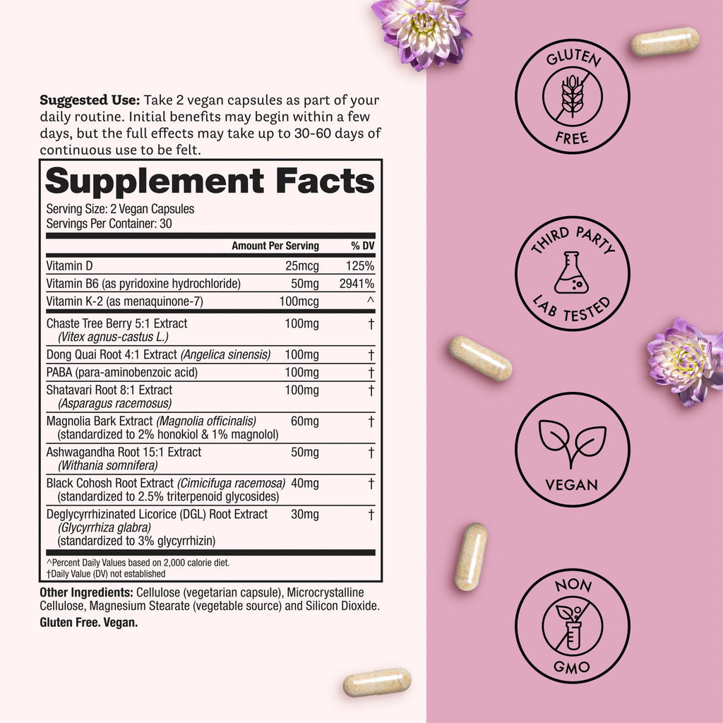 Winged Wellness Hot Momma Menopause Supplements for Women - Hormone-Free Menopause Relief Support for Hot Flashes & Night Sweats with Chaste Tree Berry, Multivitamins & Shatavari - 60 Vegan Capsules Winged WellnessBuy Supplements Australia