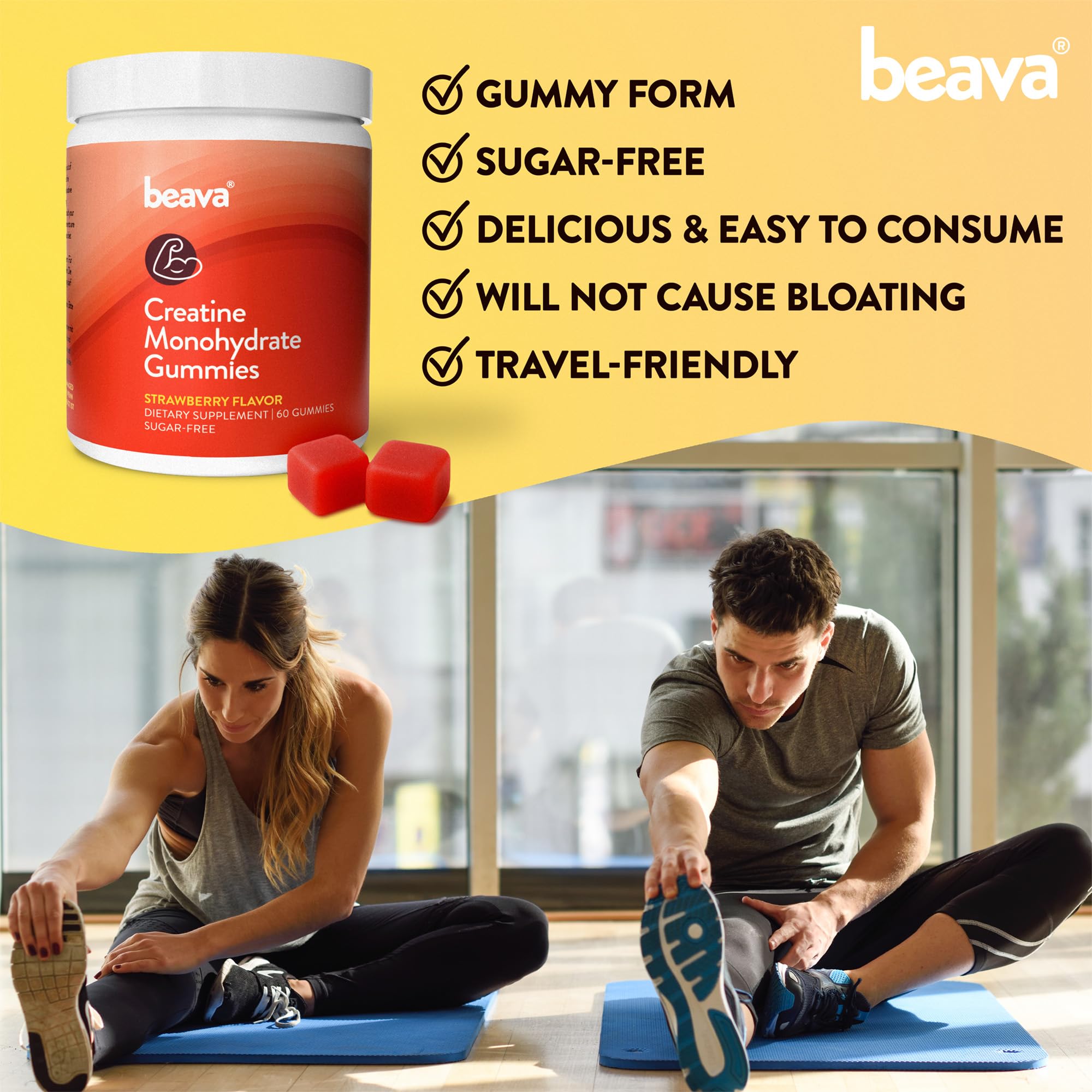 Creatine Monohydrate Gummies - 30 Servings - Vegan Creatine Chews for Muscle Growth, Muscle Recovery, Workout Recovery, Anaerobic Endurance - No Loading Phase - No Bloating - Strawberry - No Sugar beavaBuy Supplements Australia
