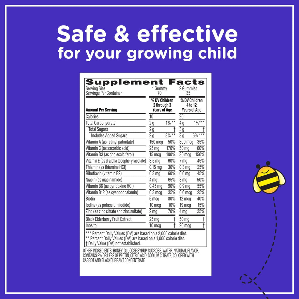 Zarbee’s Complete Kids Multivitamin Gummies + Immune Support, Berry Flavor, Honey-Sweetened, Gluten-Free & Gelatin-Free, Vitamins A, C, D3, E, B6, B12,