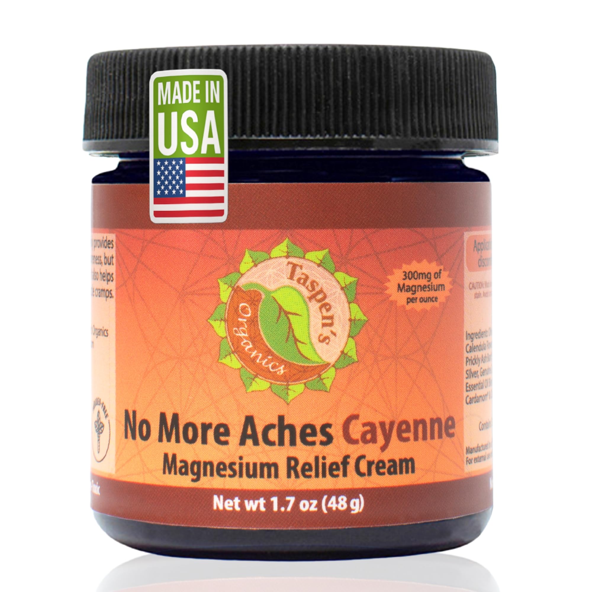 Taspen's Organics Magnesium No More Aches Cayenne Relief Cream – Pain, Tension & Nerve Comfort – Muscle Relief – Warming with Cayenne, Ginger, Arnica & St. John's Wort – Topical Fast Relief (1.7 oz) Taspen's OrganicsBuy Supplements Australia