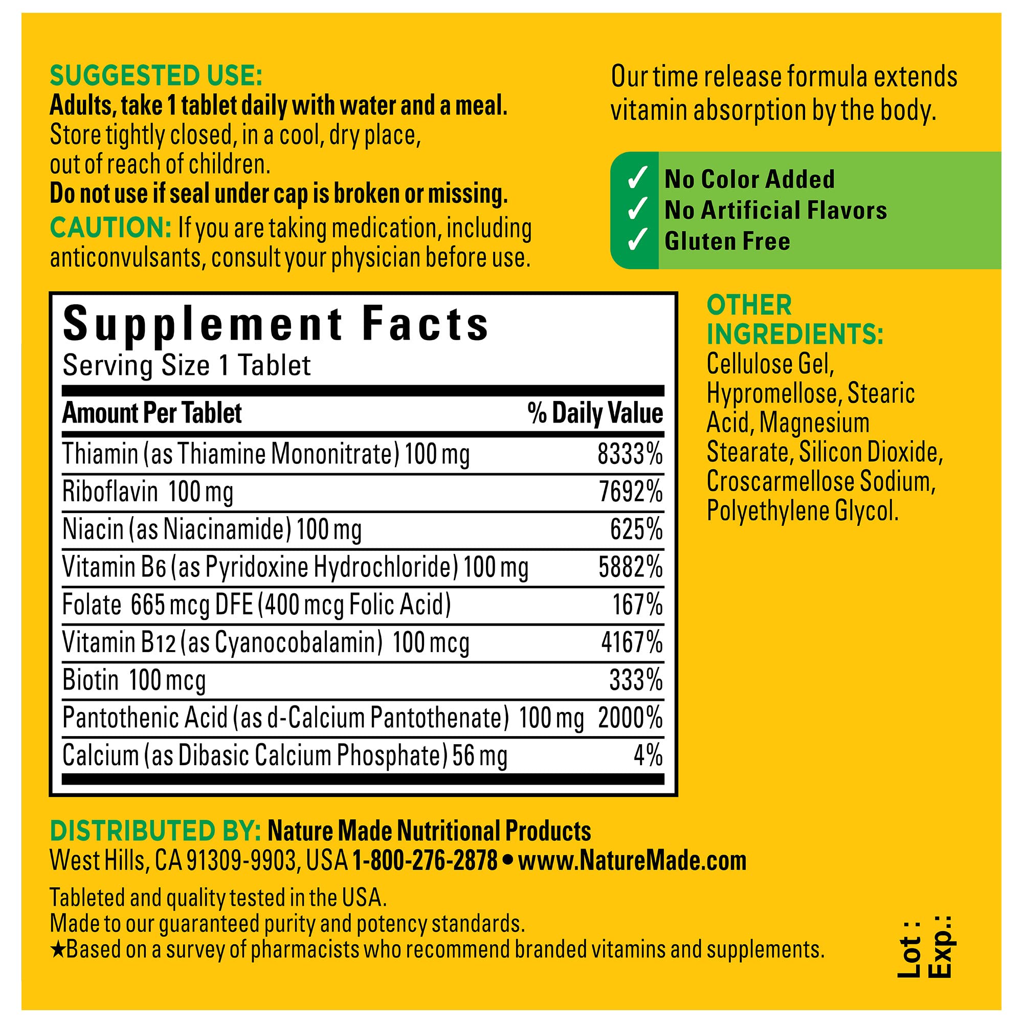 Nature Made Time Release Vitamin B-100 High Potency B Complex, Dietary Supplement Nature MadeBuy Supplements Australia