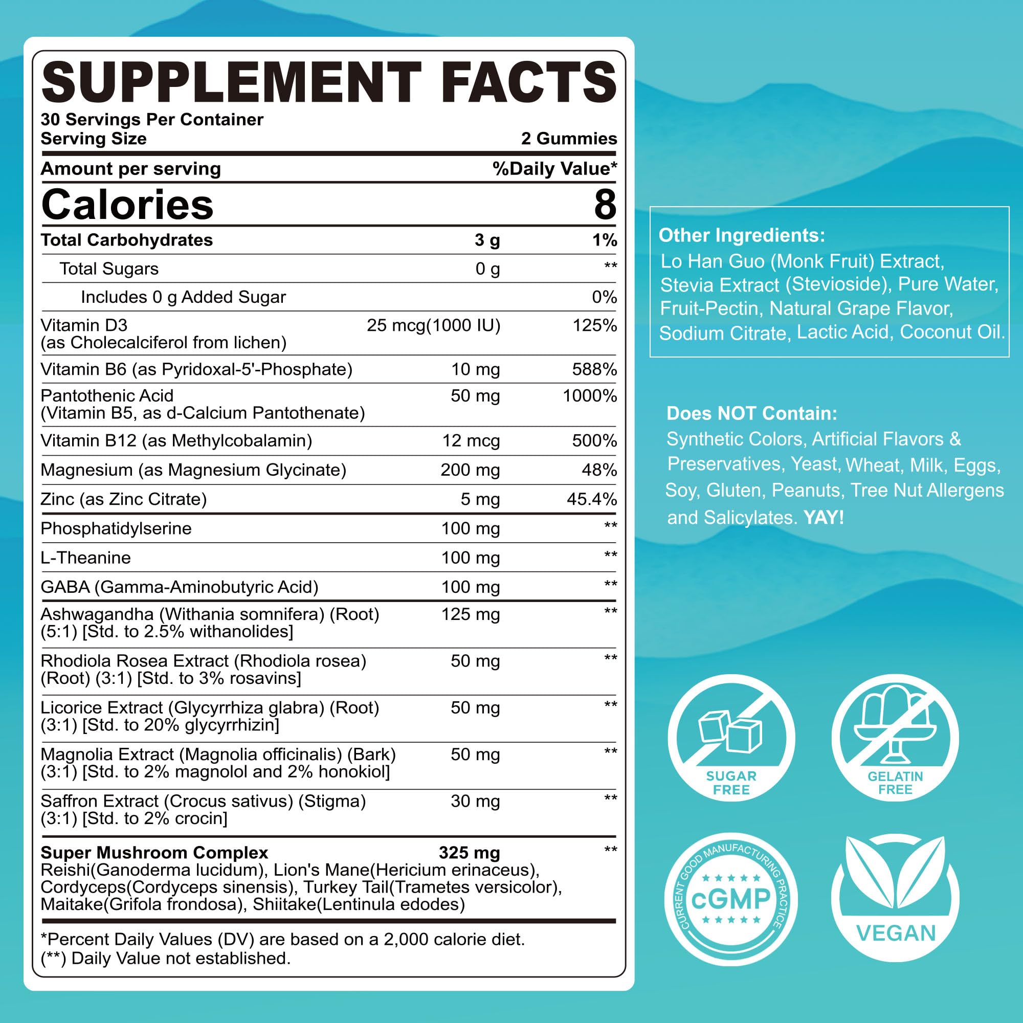 Cortisol Gummies for Women & Men, Sugar Free Cortisol Reducer Supplements w/ Magnesium, Ashwagandha, Mushroom, L-theanine, Rhodiola, Vitamin B6 B12 for Cortisol Detox, Relax, Sleep Support 2 Pack LILICAREBuy Supplements Australia