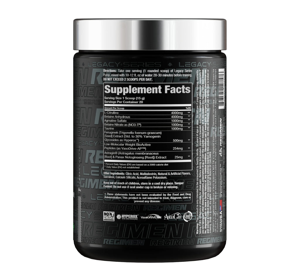 Legacy Series Pump Stim Free Muscle Pump Amplifier Pre-Workout Powder by AP Sports Regimen | Performance – Blood Flow – Strength | Nitric Oxide Booster (Lemon Drop)