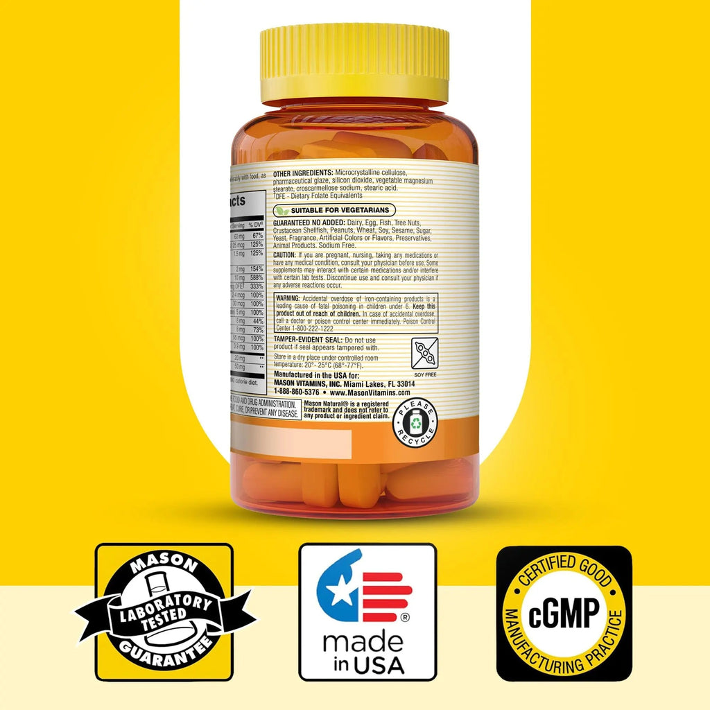 MASON NATURAL Renal Multivitamin, with ALA, Biotin, & B Vitamins for Daily Support,100 Caplets MASON NATURAL