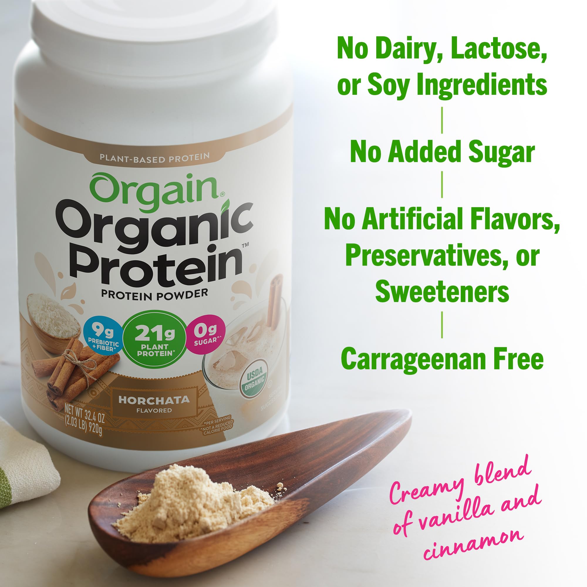 Orgain Organic Vegan Protein Powder, Horchata - 21g of Plant Based Protein, Low Net OrgainBuy Supplements Australia