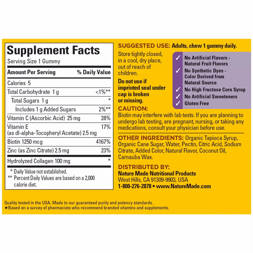 Nature Made Collagen Gummies with Vitamin C, Zinc and Biotin, Hydrolyzed Collagen Nature MadeBuy Supplements Australia